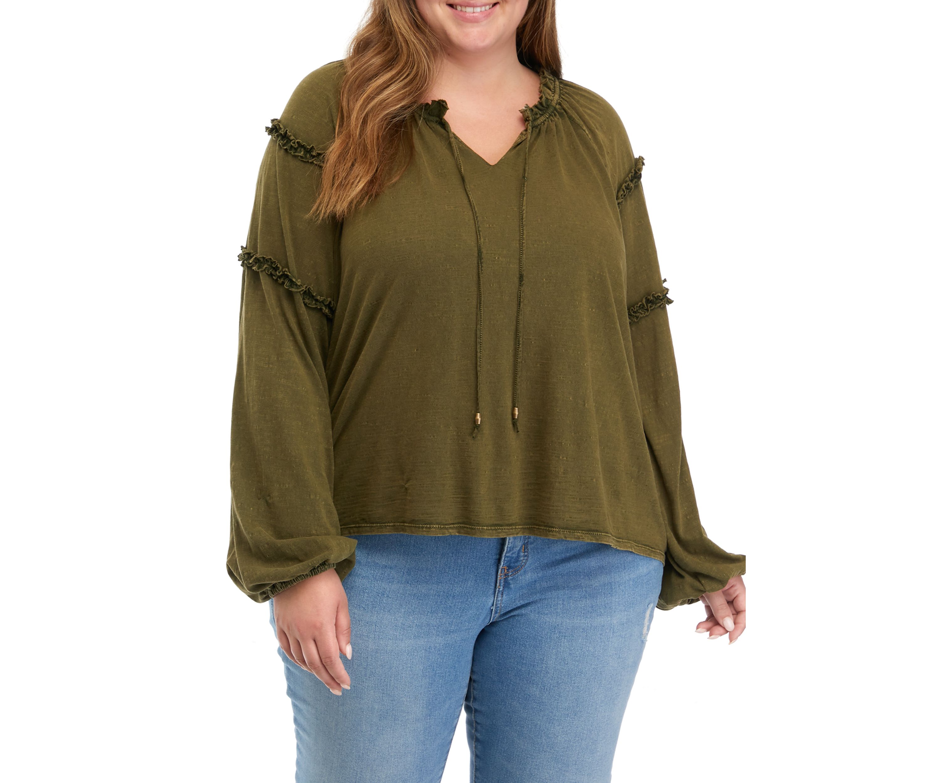 Plus Size Ruffle Sleeve Peasant Shirt