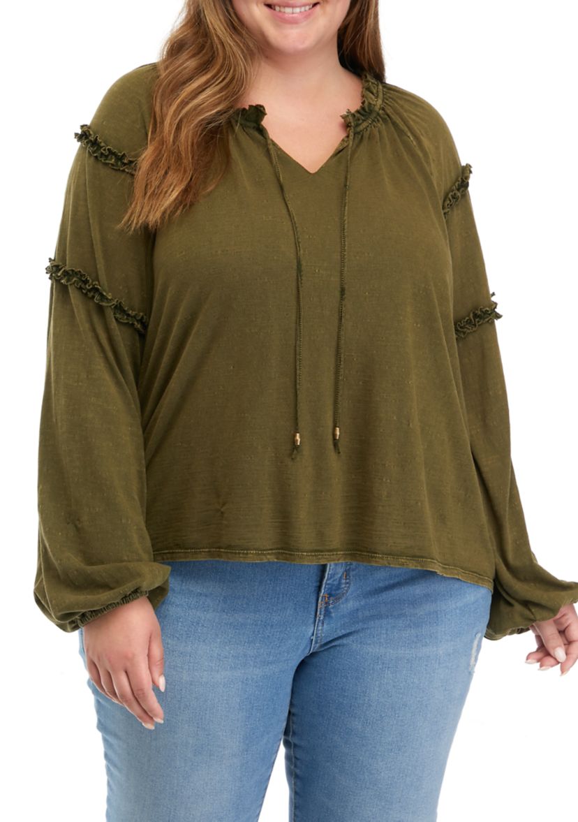 Plus Size Ruffle Sleeve Peasant Shirt