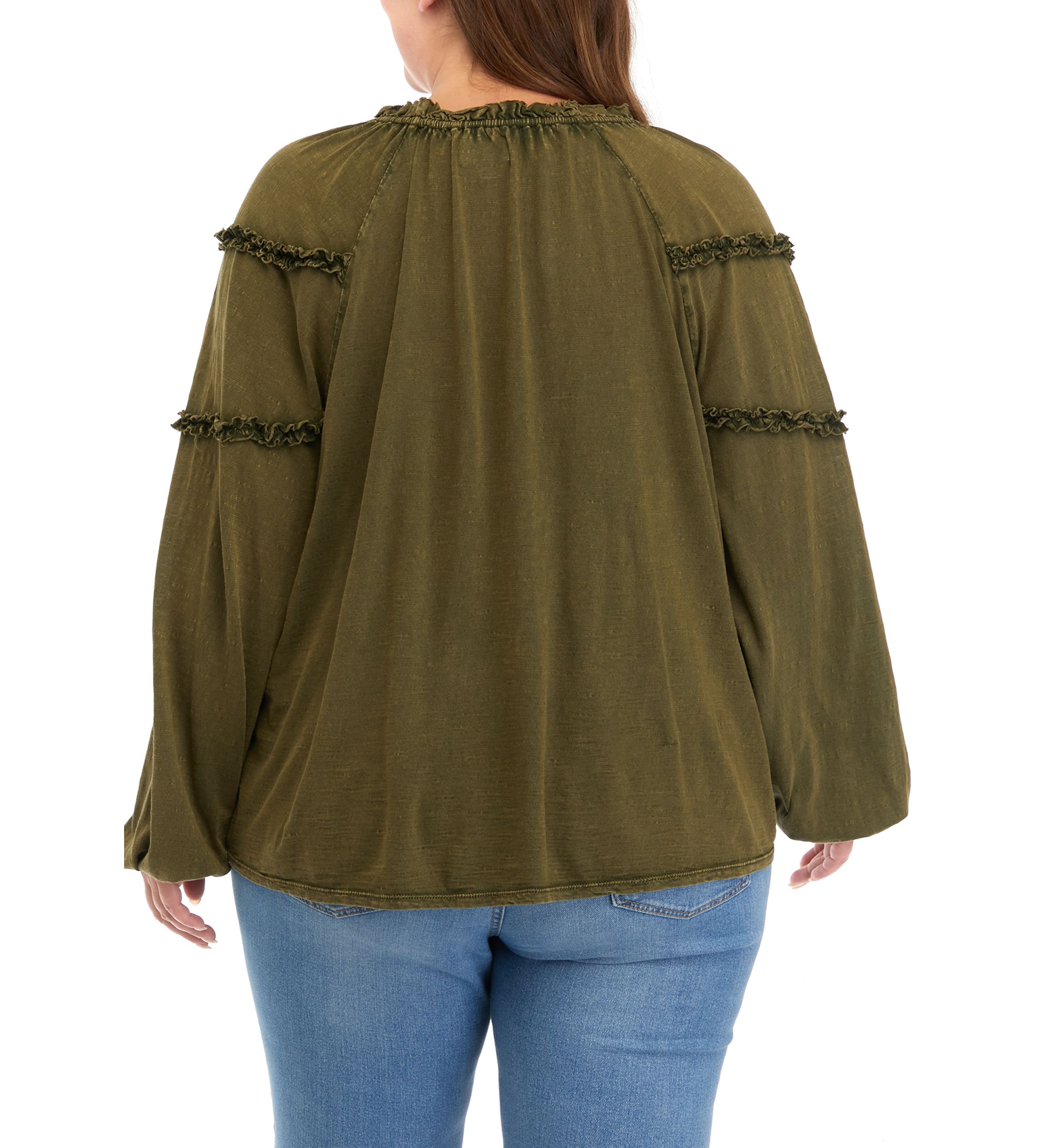 Plus Size Ruffle Sleeve Peasant Shirt