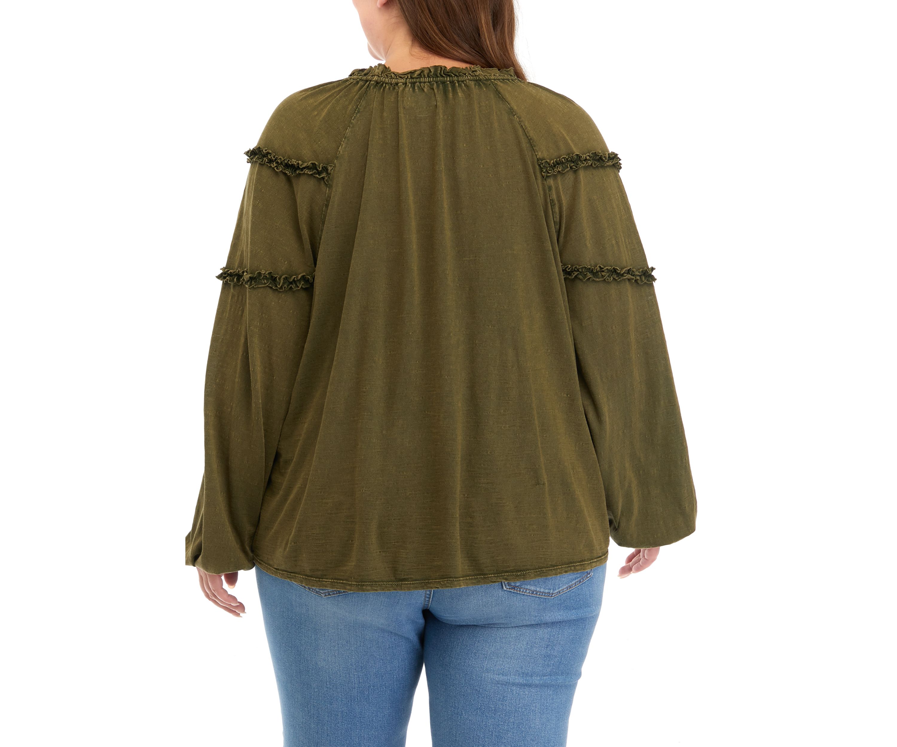 Plus Size Ruffle Sleeve Peasant Shirt