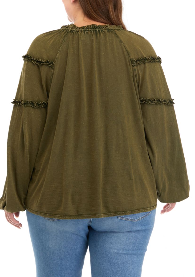 Plus Size Ruffle Sleeve Peasant Shirt