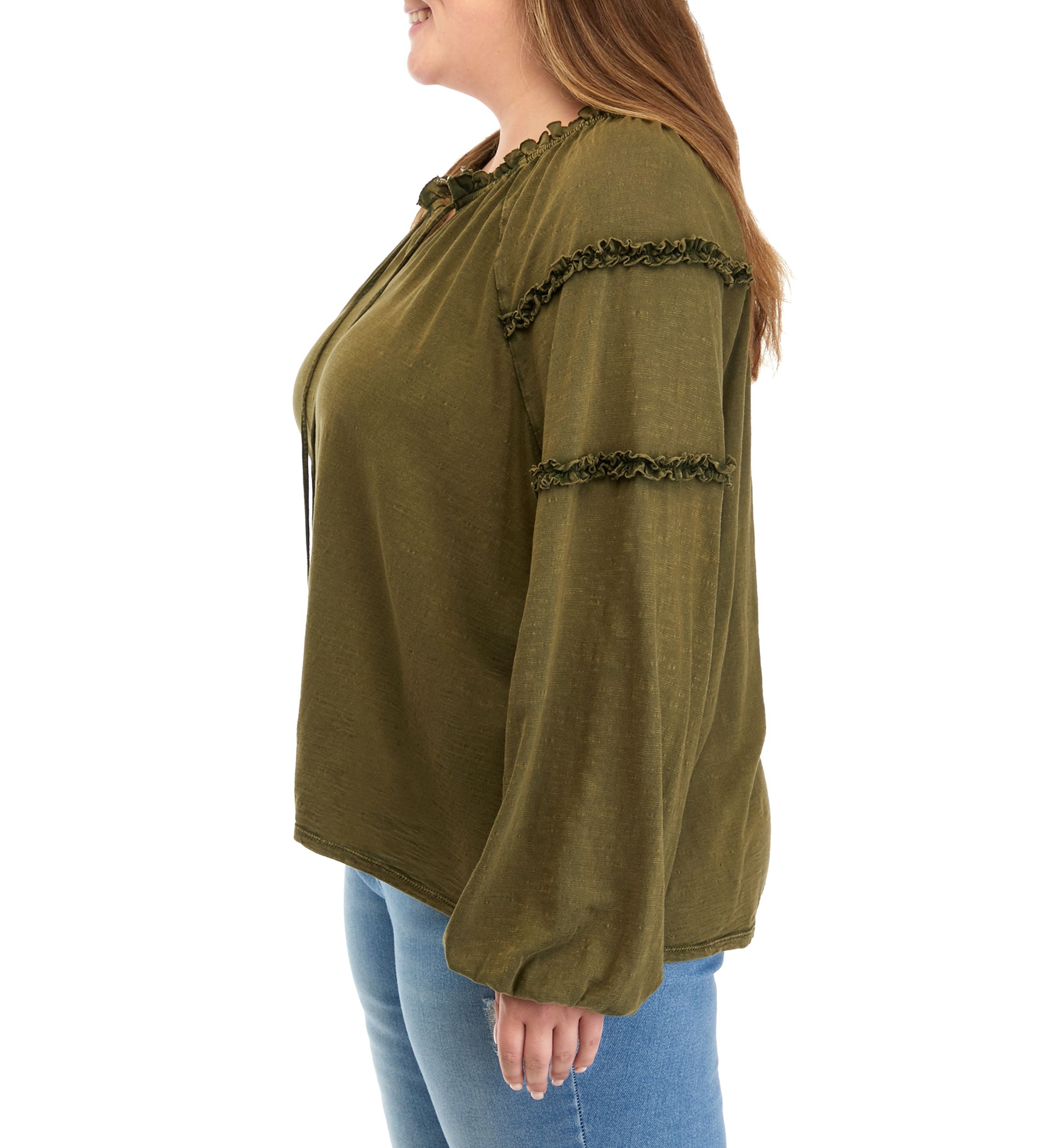 Plus Size Ruffle Sleeve Peasant Shirt
