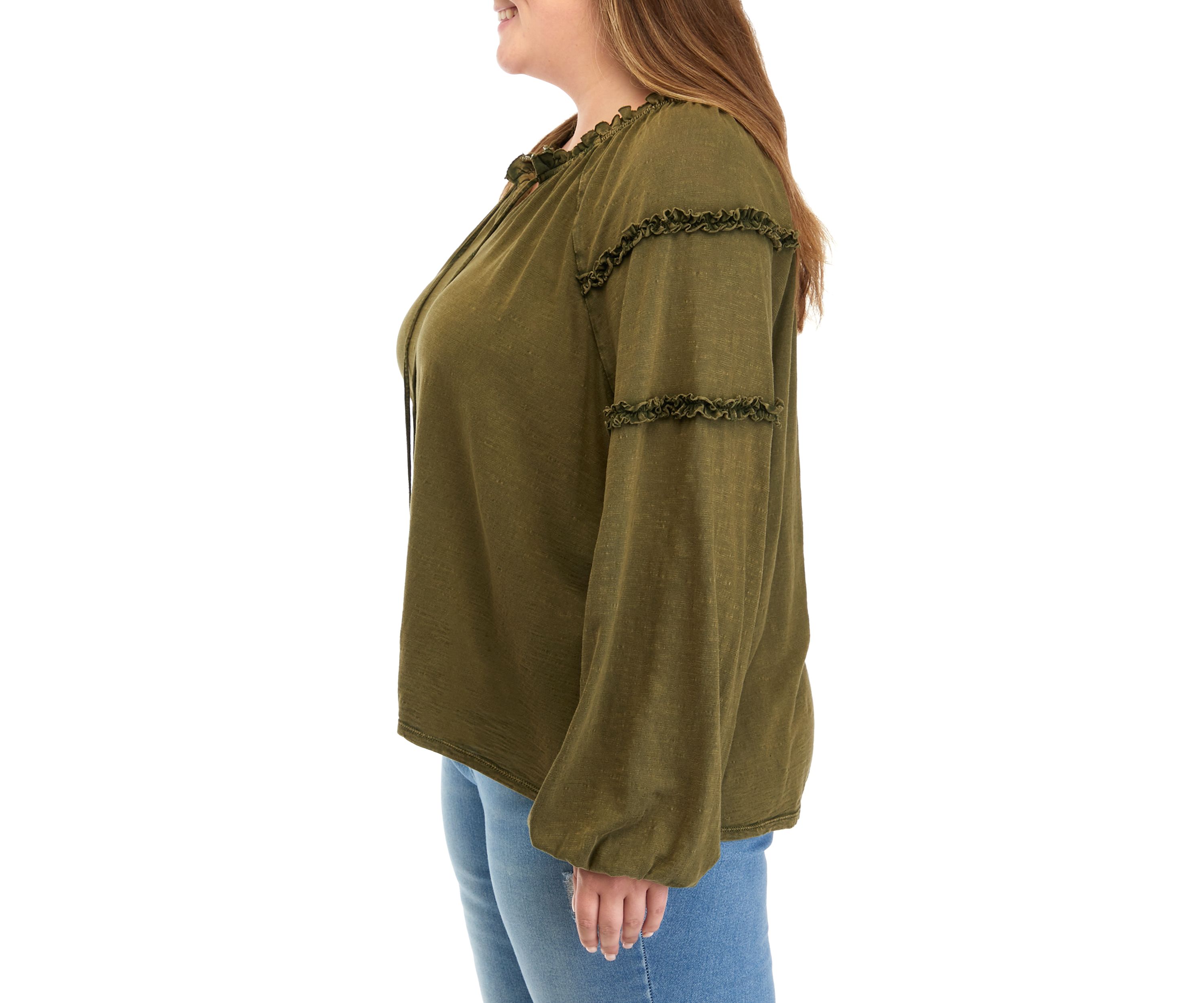 Plus Size Ruffle Sleeve Peasant Shirt