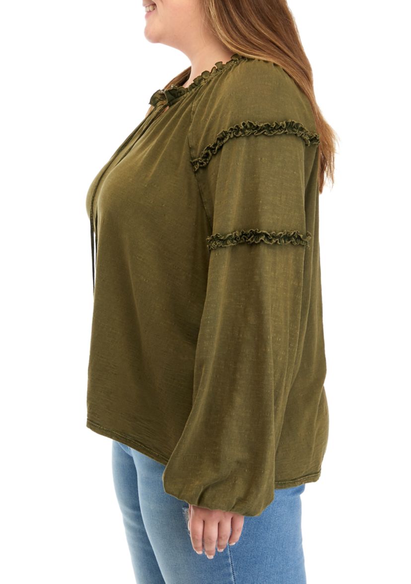 Plus Size Ruffle Sleeve Peasant Shirt