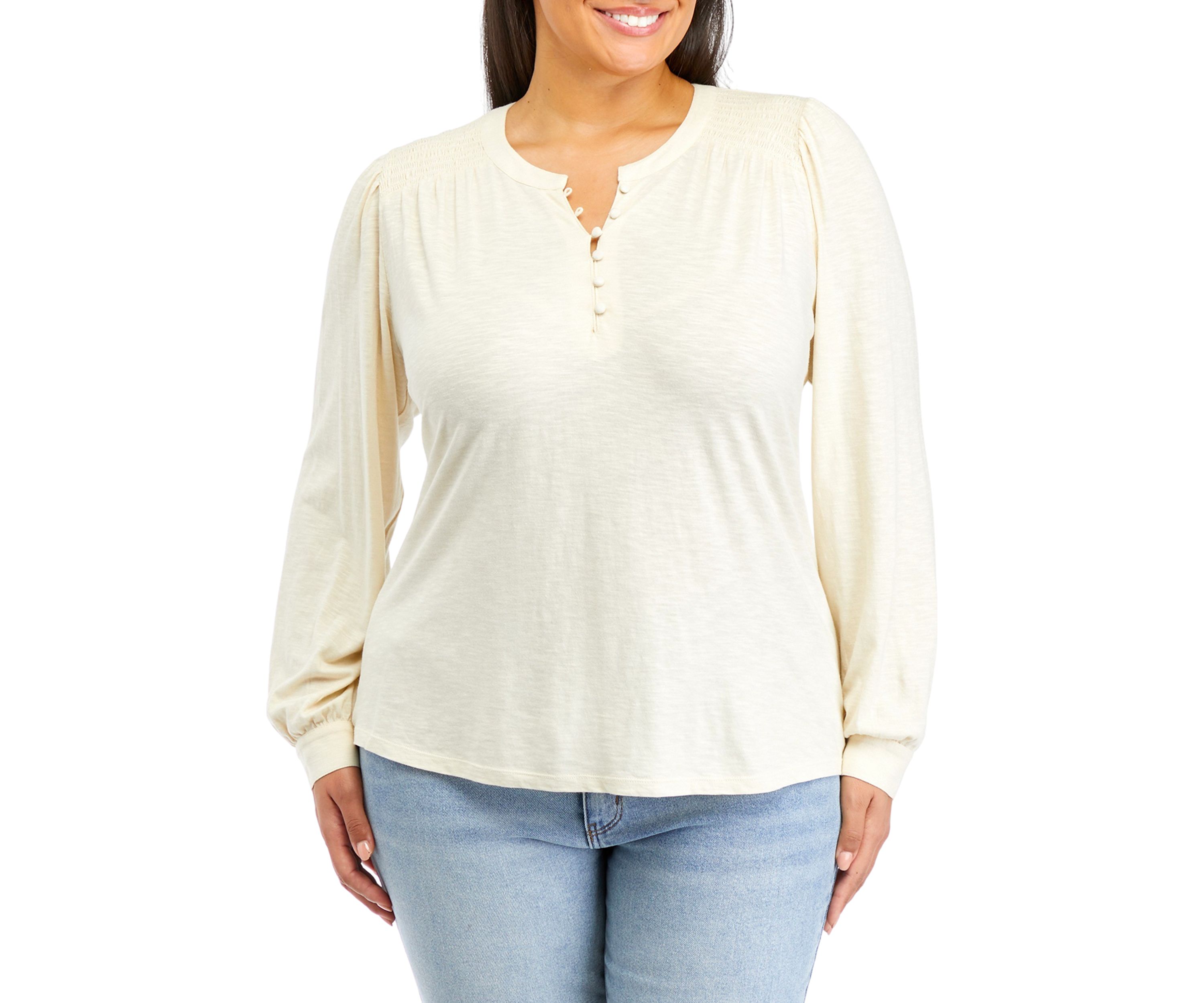 Plus Size Smocked Henley Shirt 