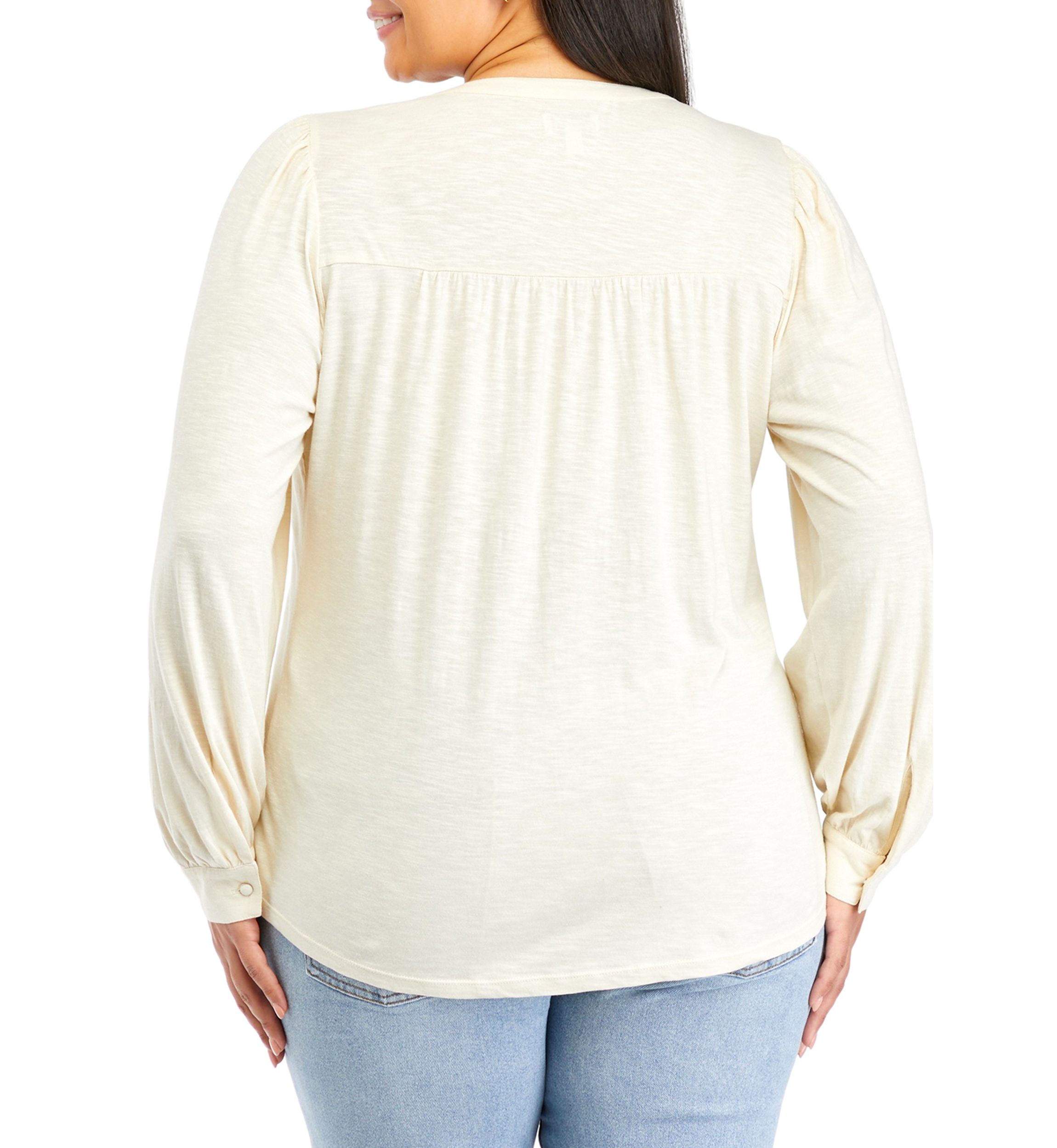 Plus Size Smocked Henley Shirt 