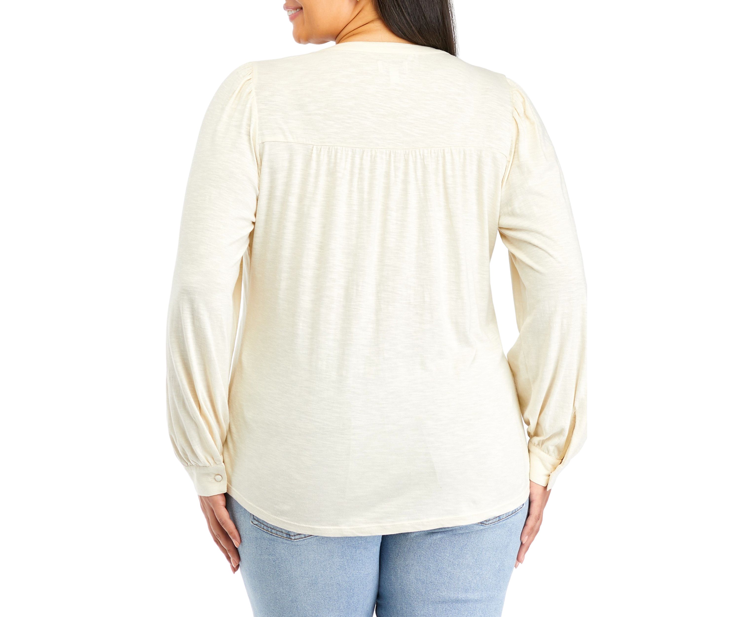 Plus Size Smocked Henley Shirt 