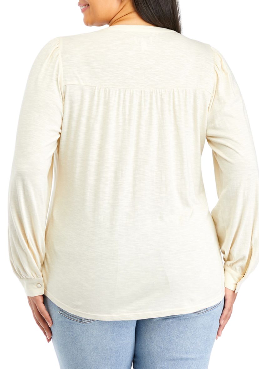 Plus Size Smocked Henley Shirt 