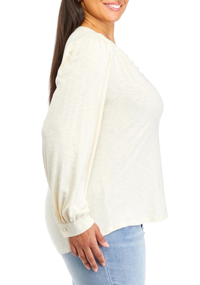 Plus Size Smocked Henley Shirt 
