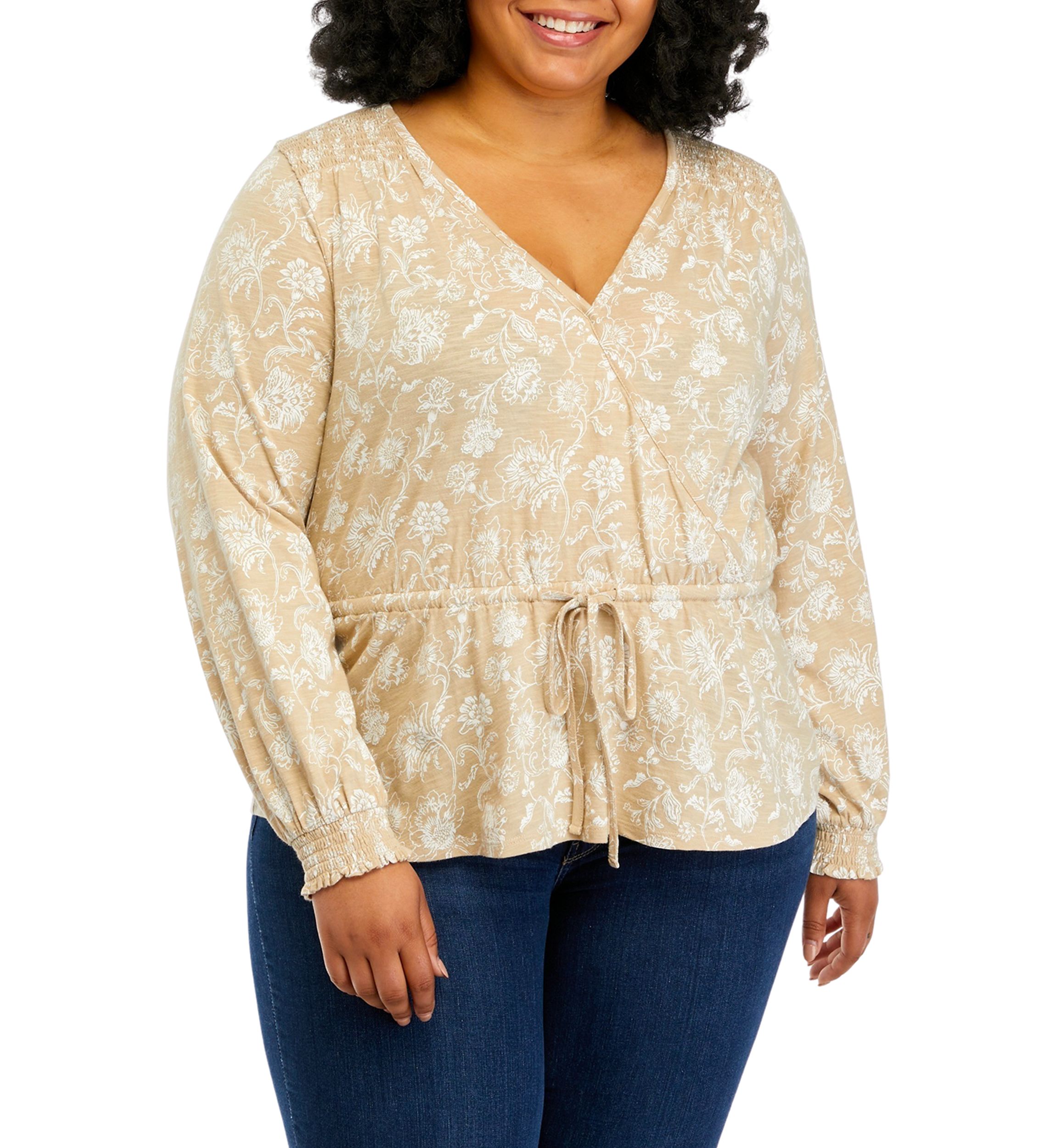 Plus Size Tie Waist Peplum Blouse