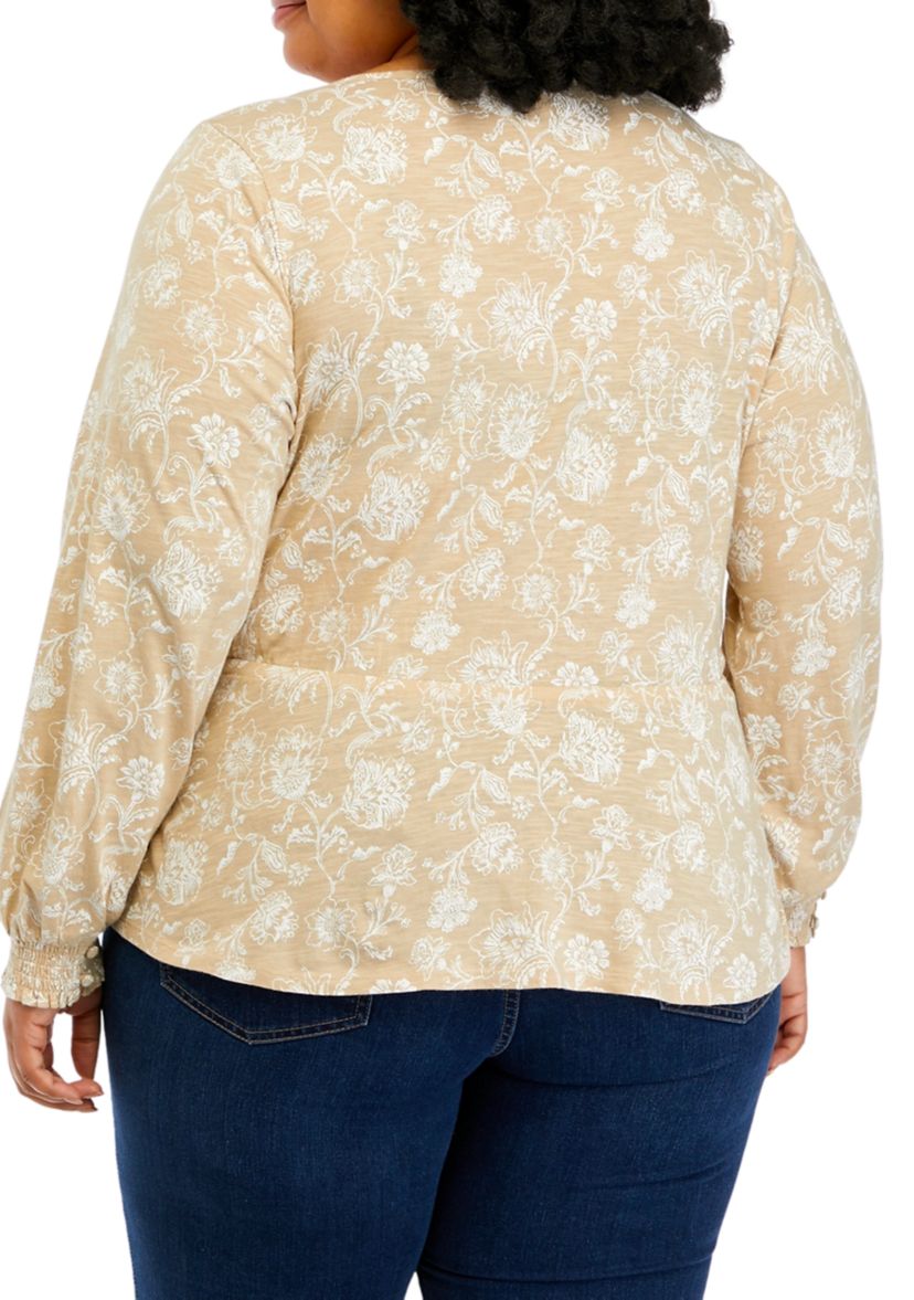 Plus Size Tie Waist Peplum Blouse