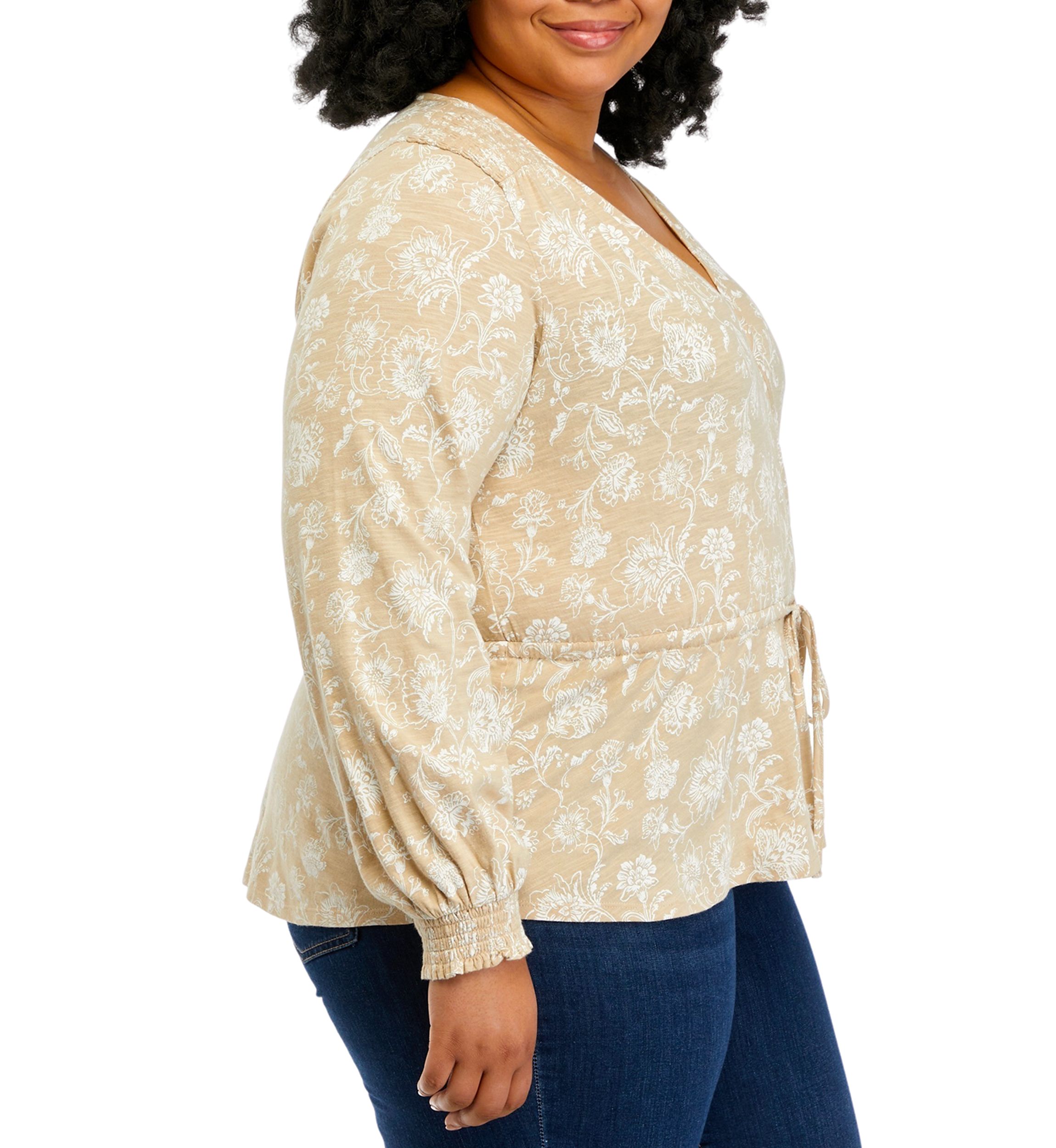 Plus Size Tie Waist Peplum Blouse