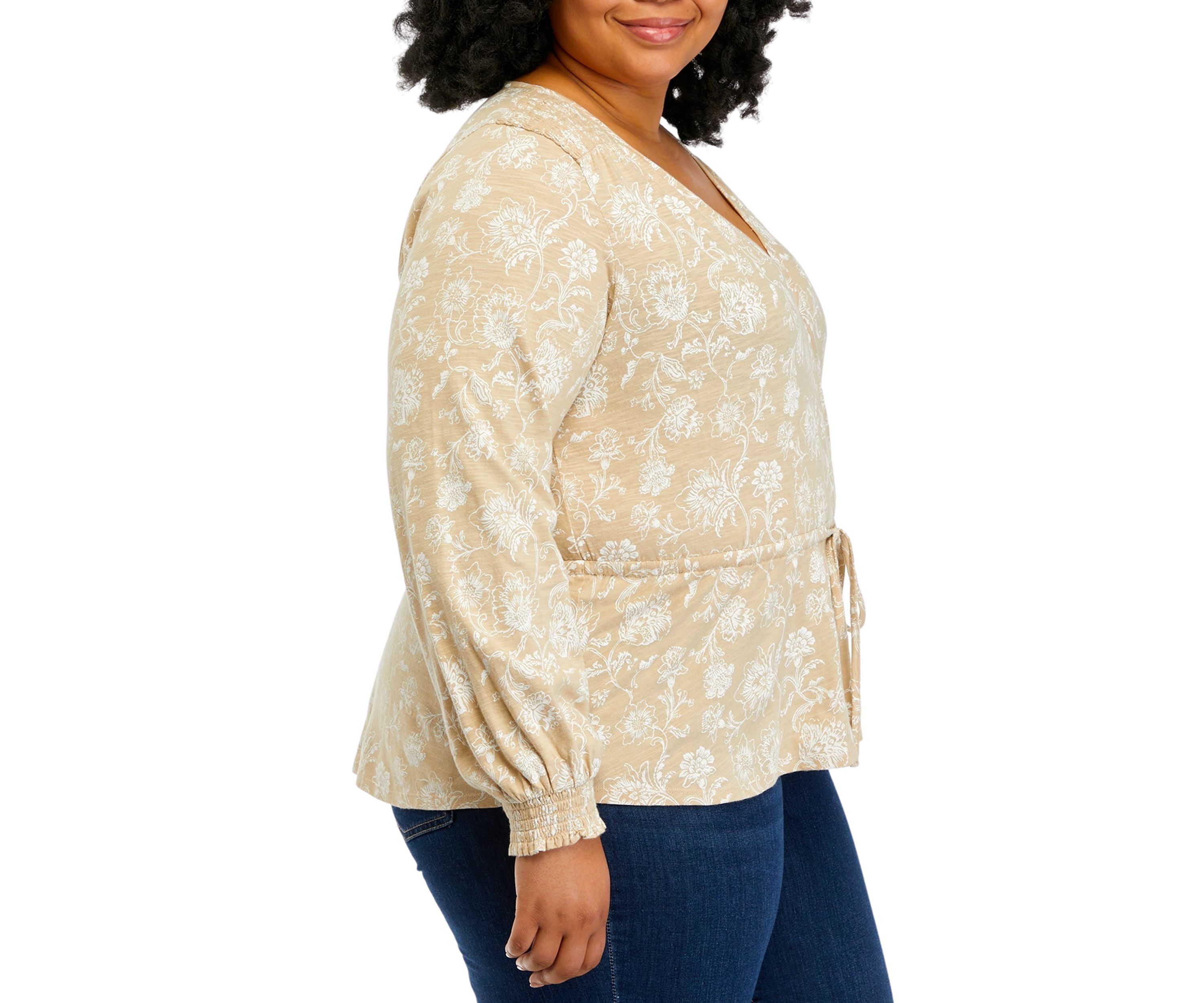Plus Size Tie Waist Peplum Blouse
