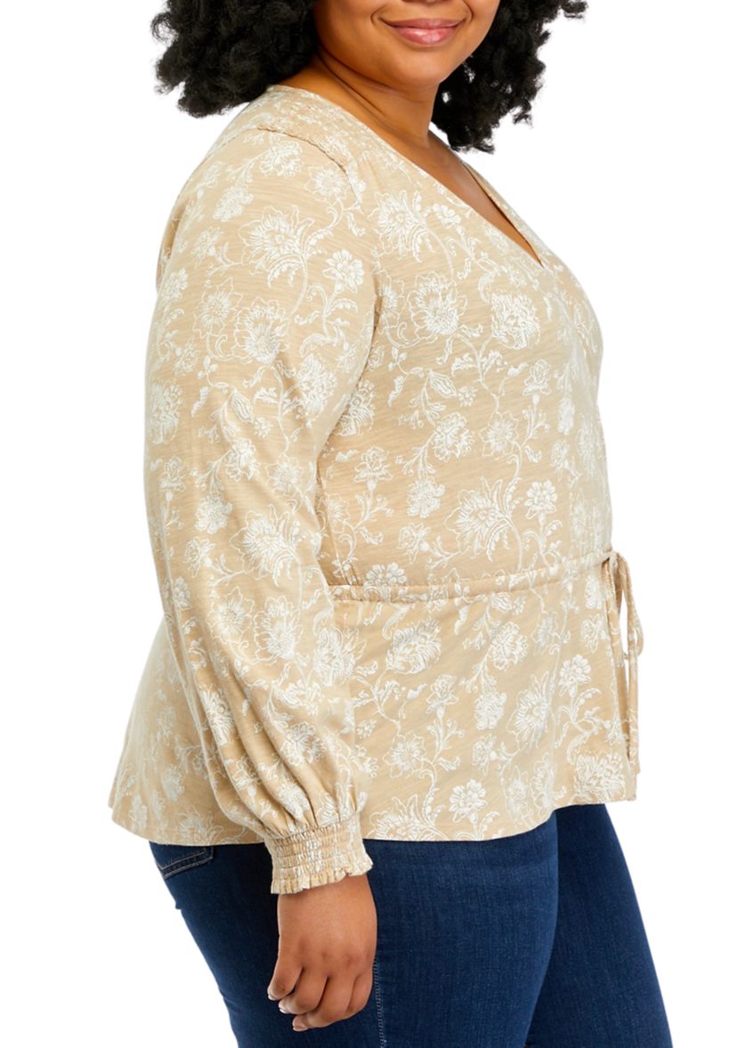 Plus Size Tie Waist Peplum Blouse