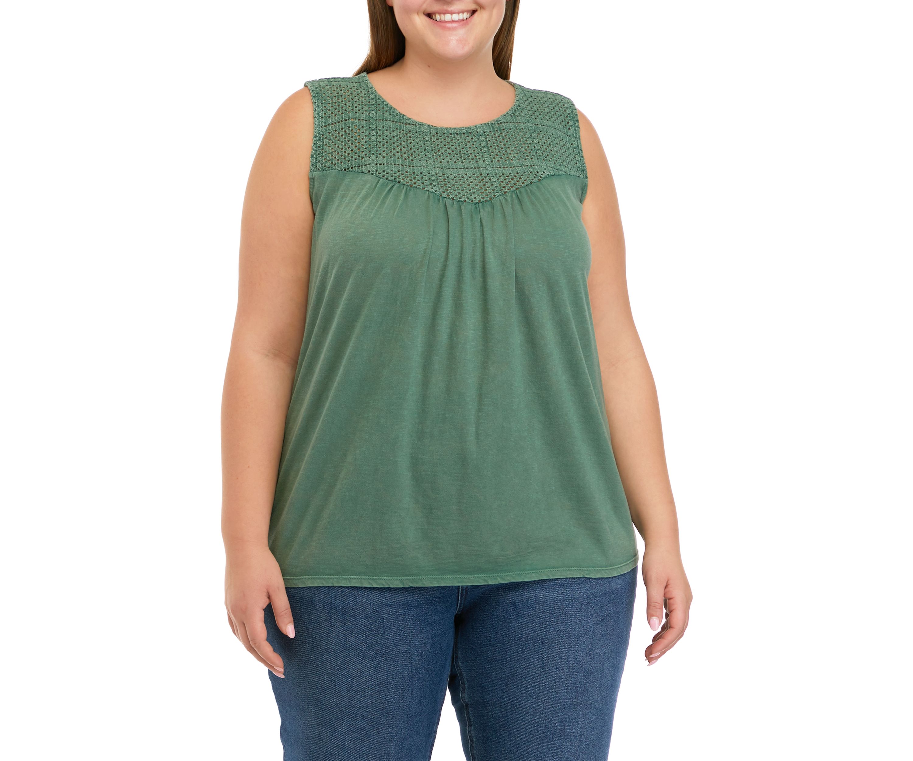 Plus Size Crochet Yoke T-Shirt