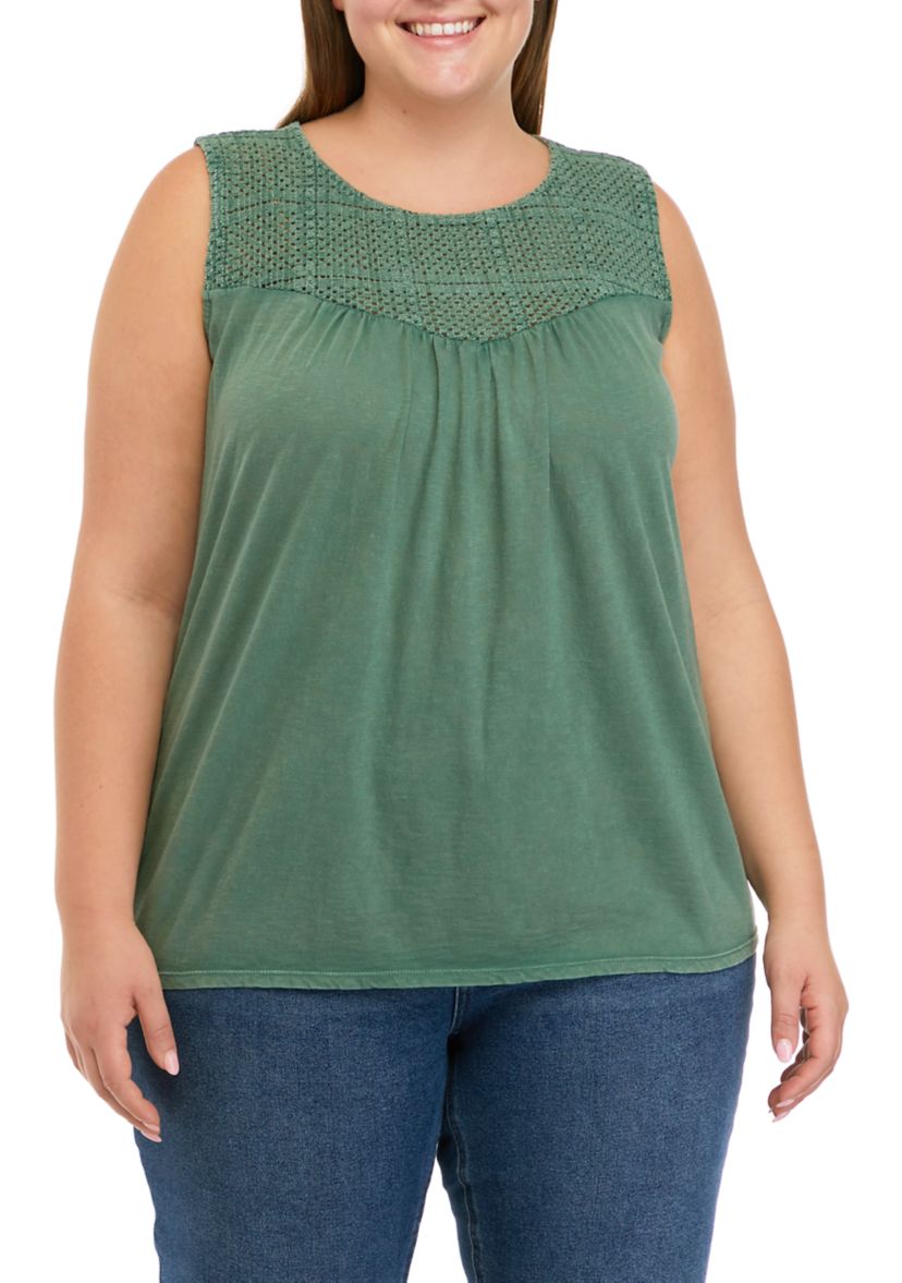 Plus Size Crochet Yoke T-Shirt
