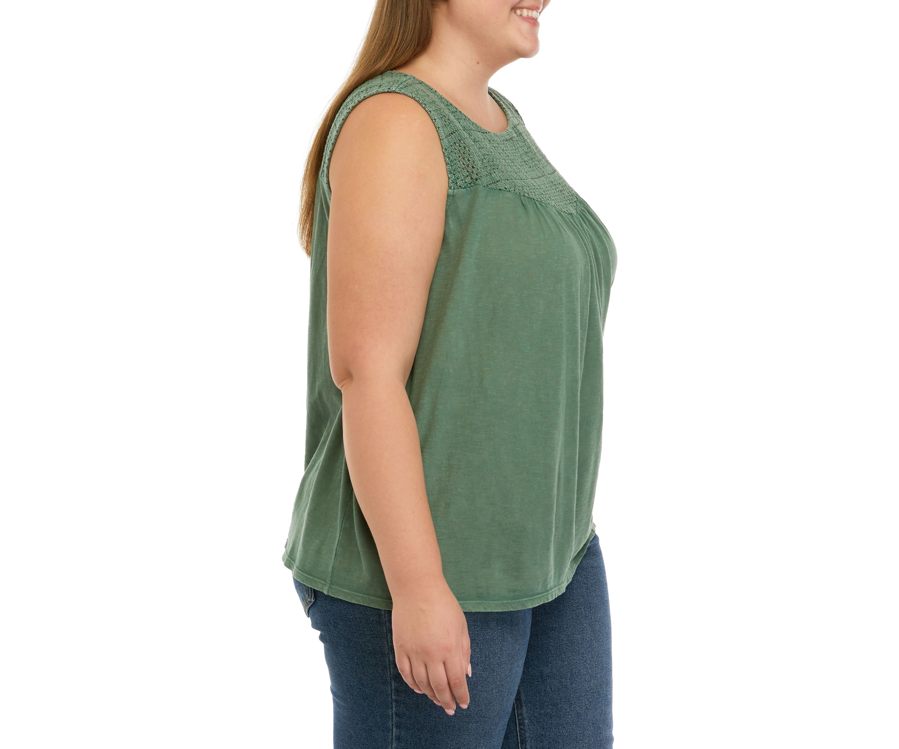 Plus Size Crochet Yoke T-Shirt