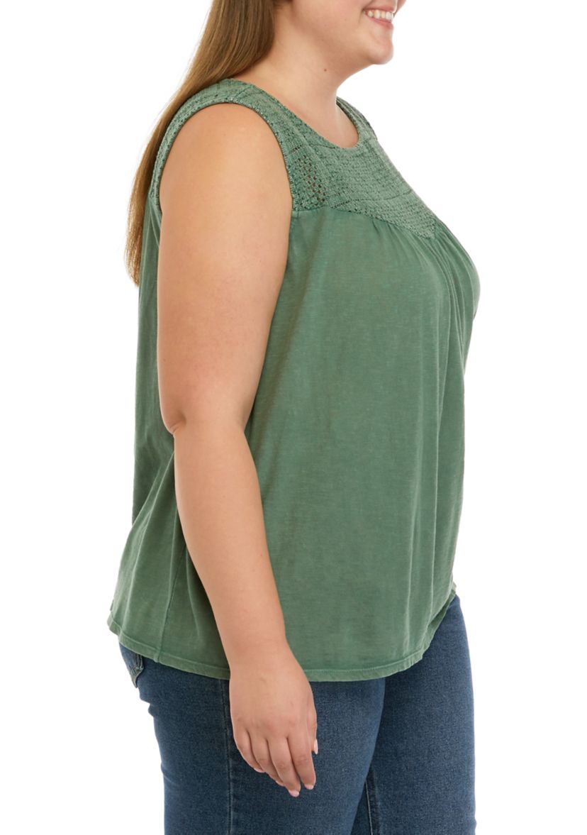 Plus Size Crochet Yoke T-Shirt
