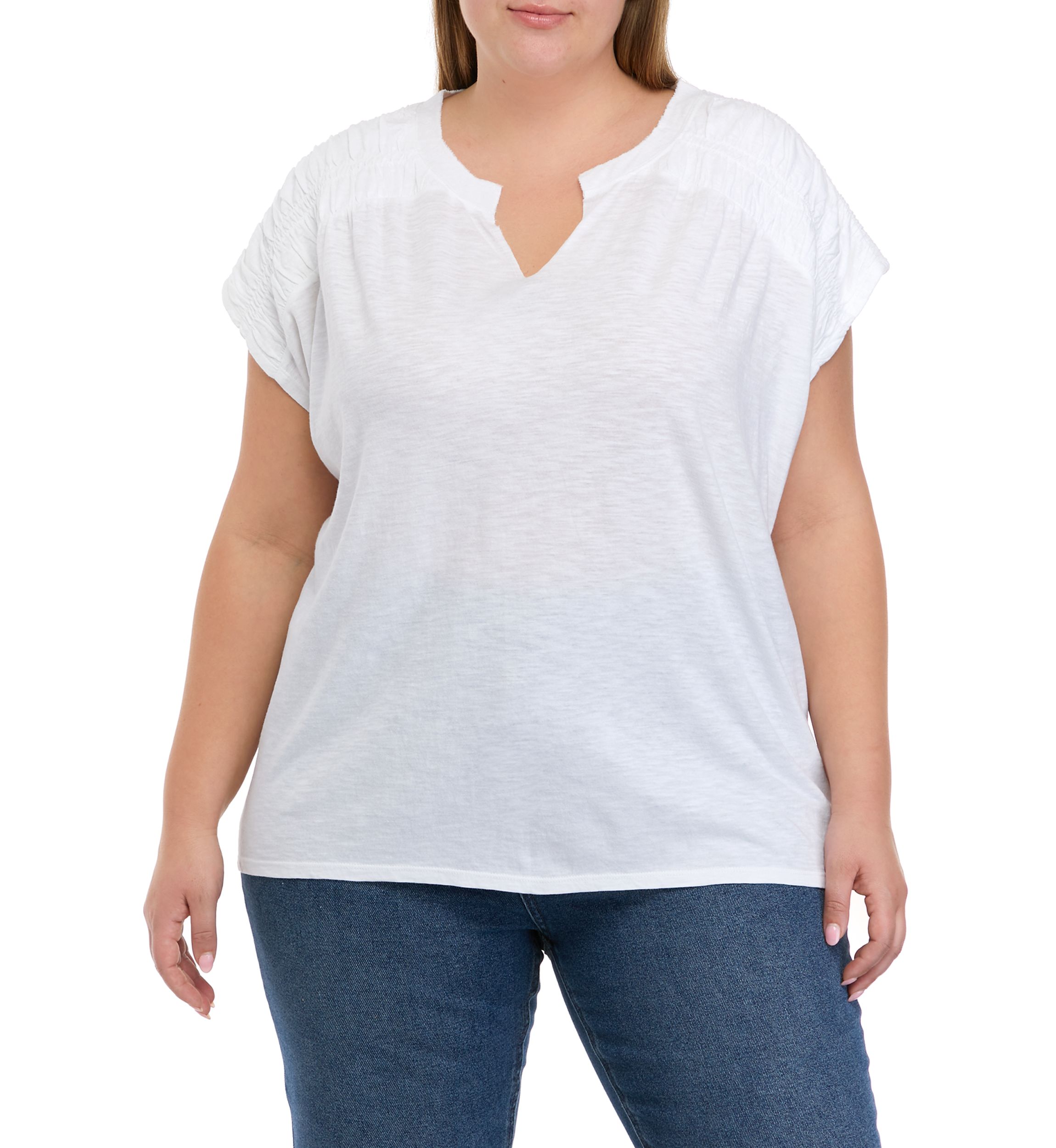 Plus Size Smocked Shoulder Top 