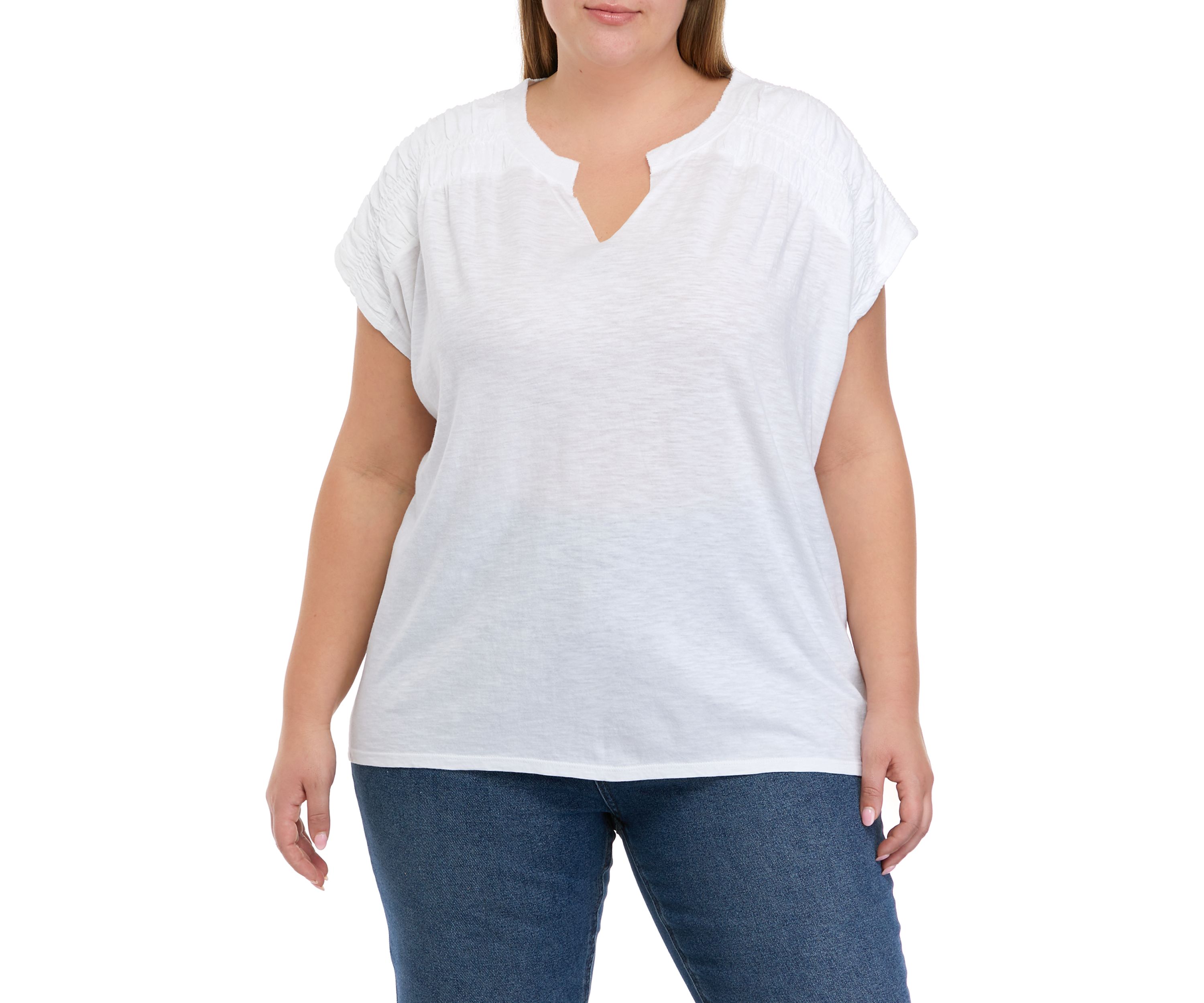 Plus Size Smocked Shoulder Top 