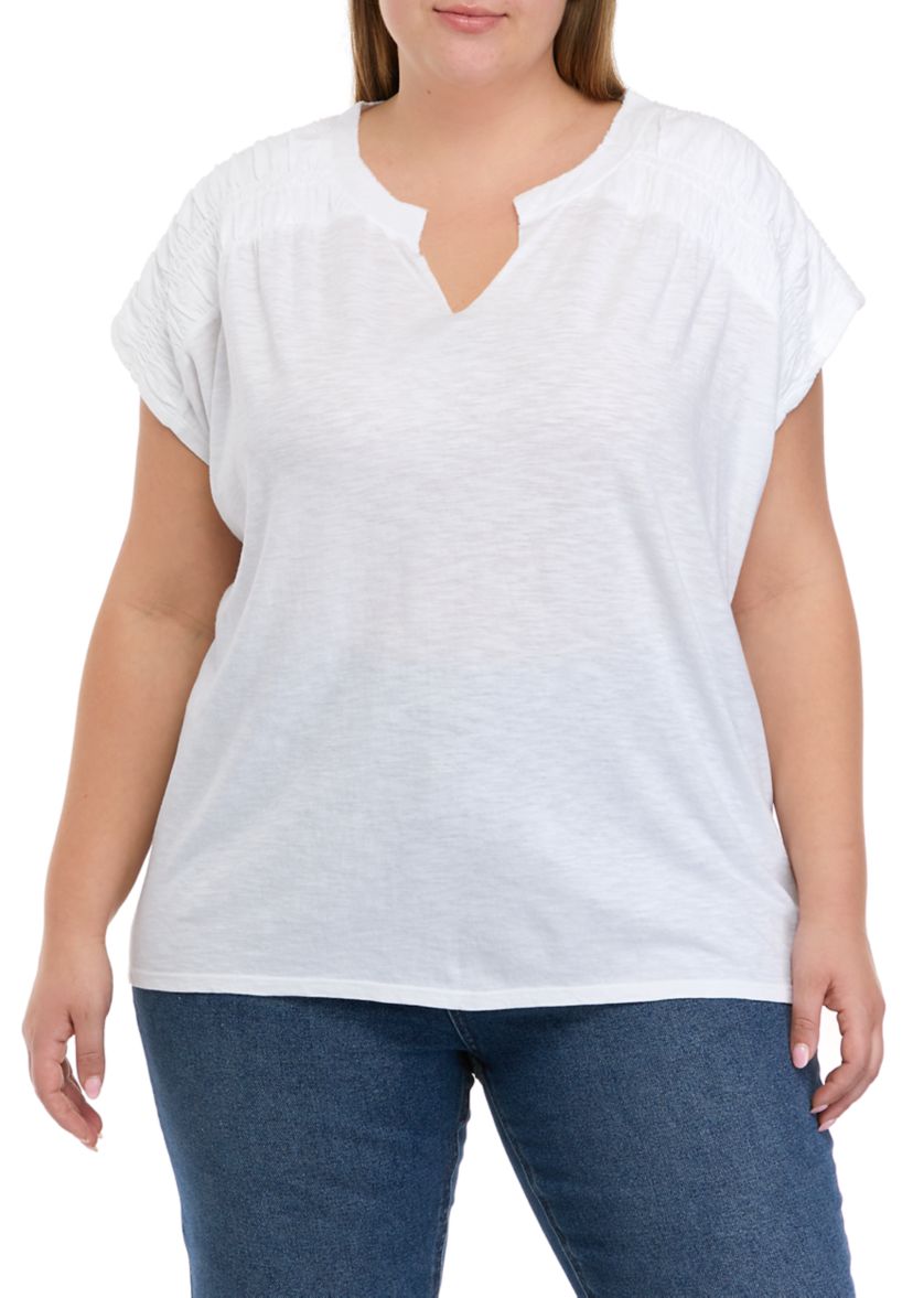 Plus Size Smocked Shoulder Top 
