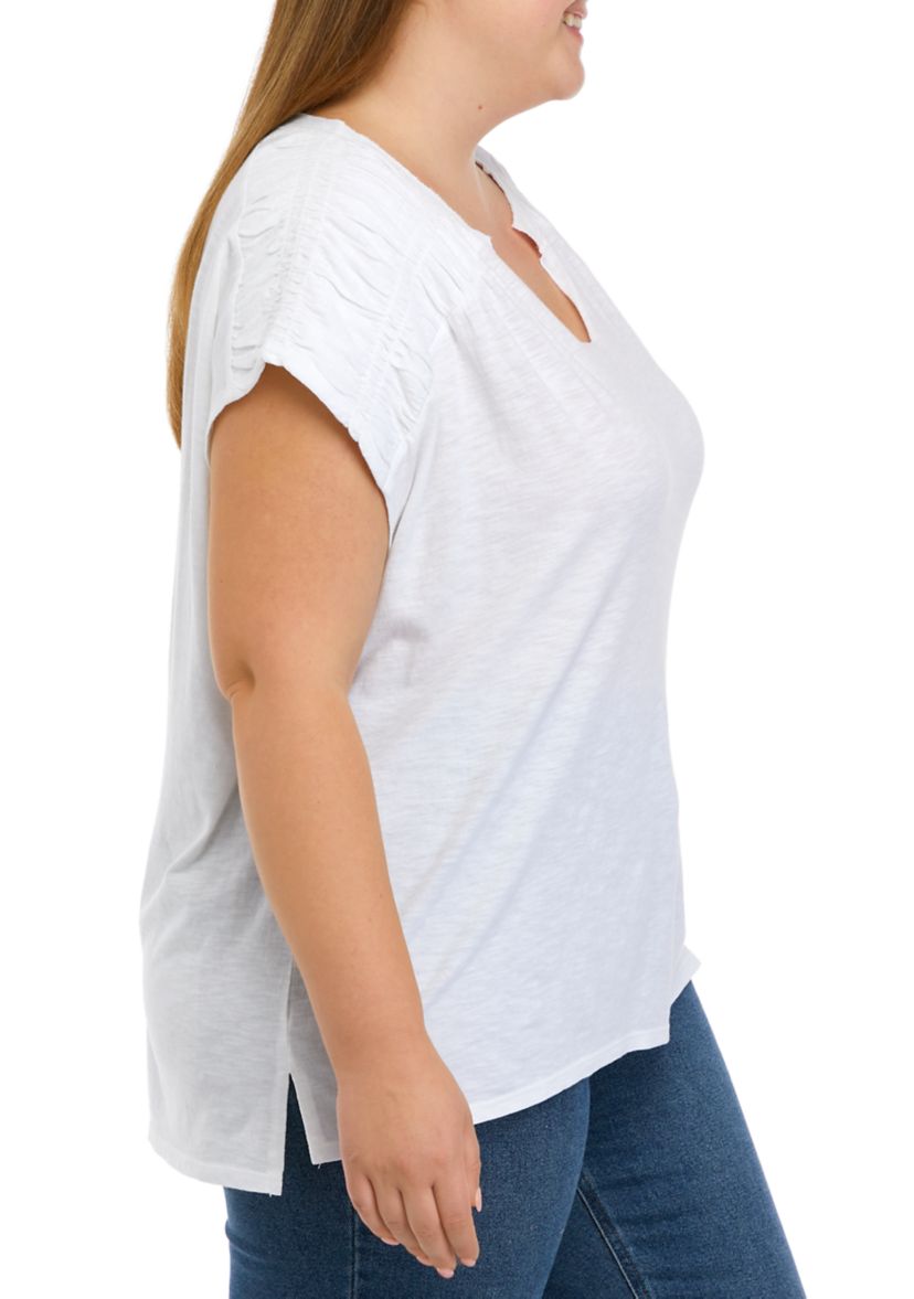 Plus Size Smocked Shoulder Top 