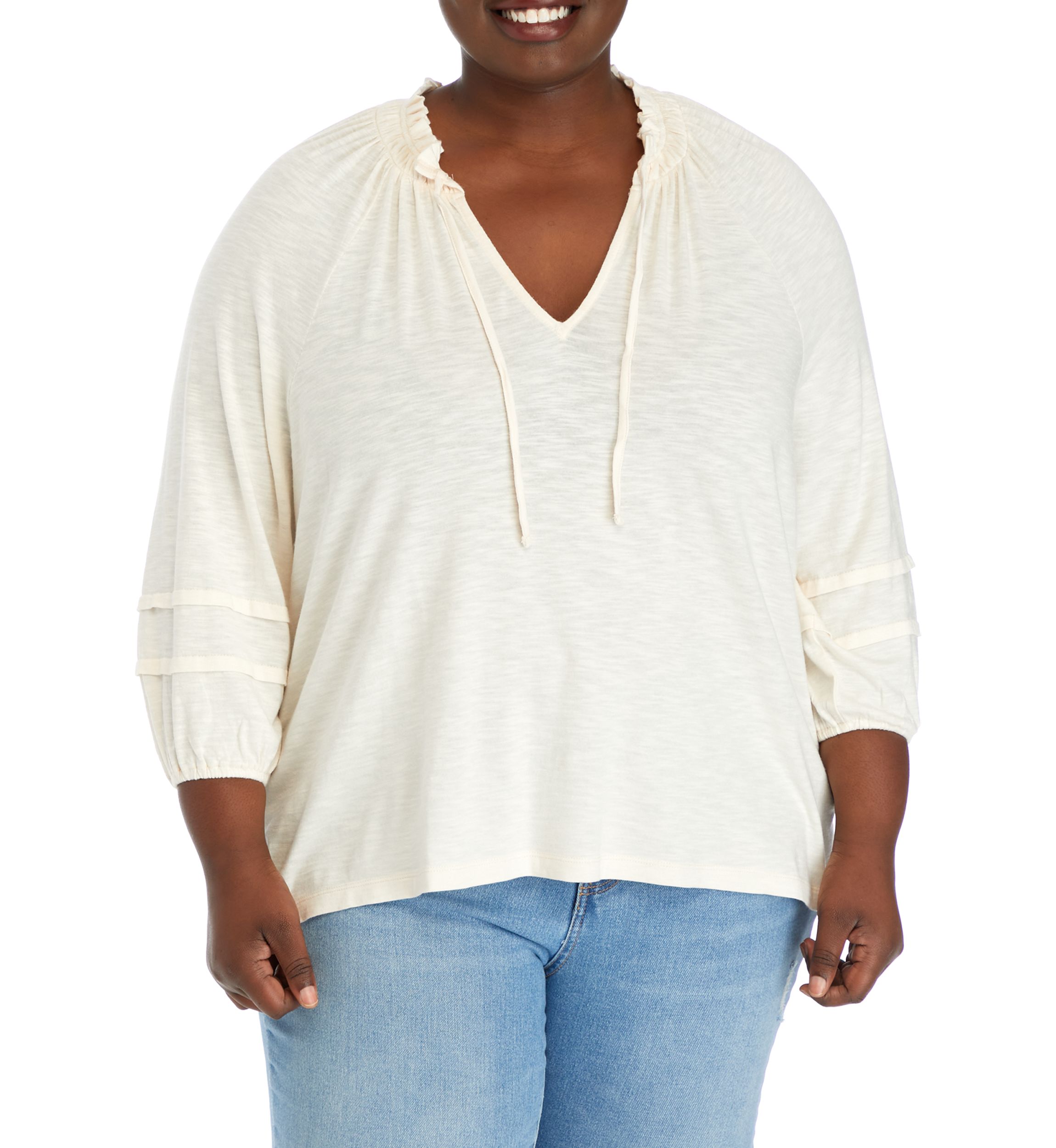 Plus Size Smocked Neck Peasant Heavyweight Top