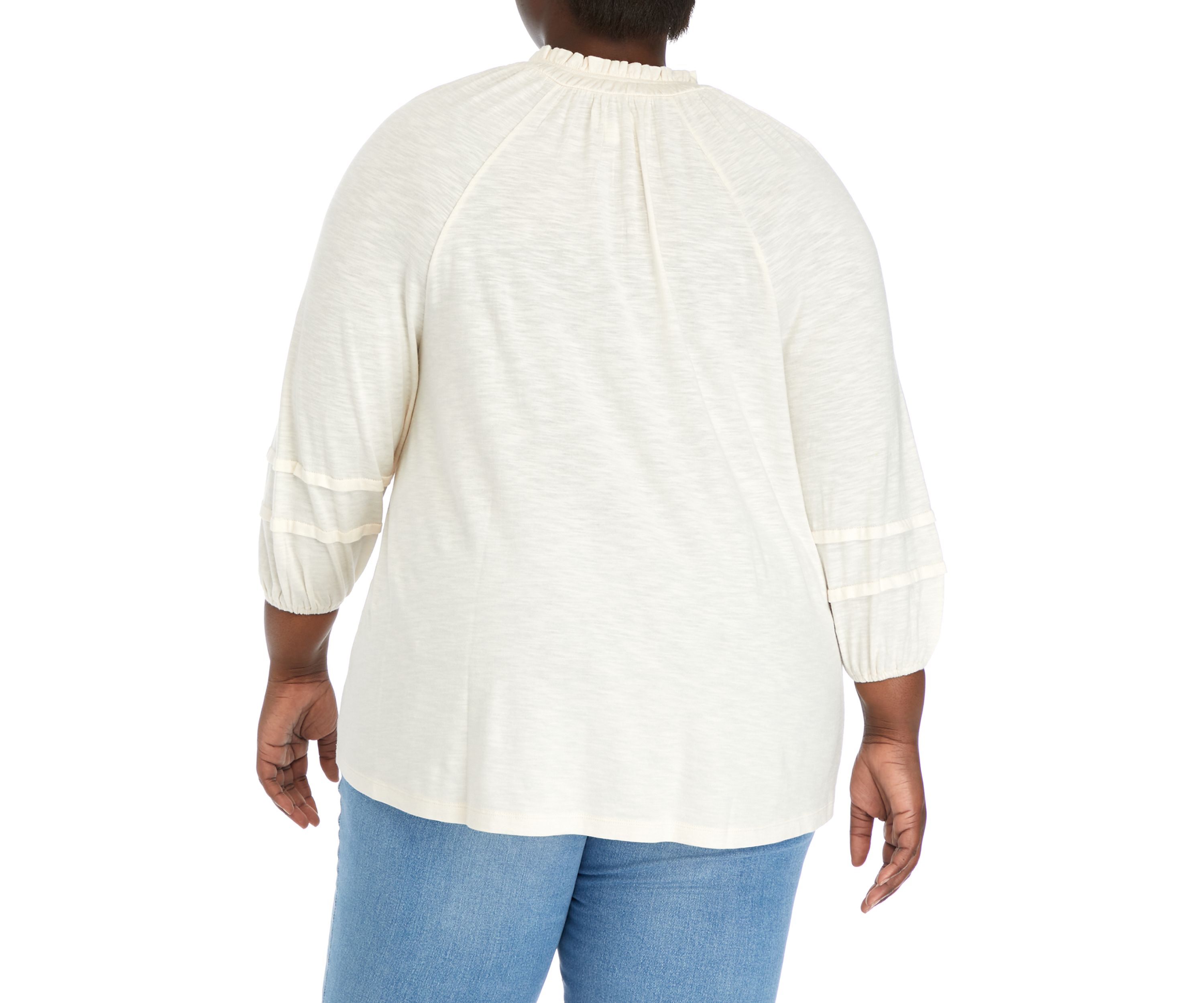 Plus Size Smocked Neck Peasant Heavyweight Top
