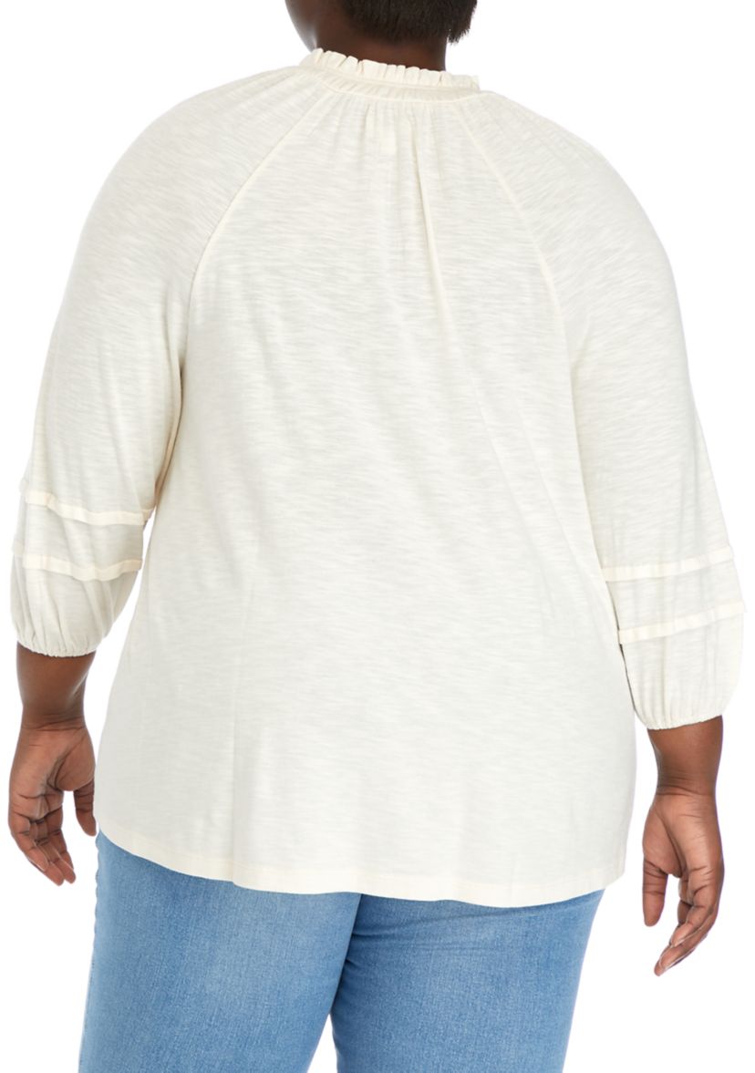 Plus Size Smocked Neck Peasant Heavyweight Top