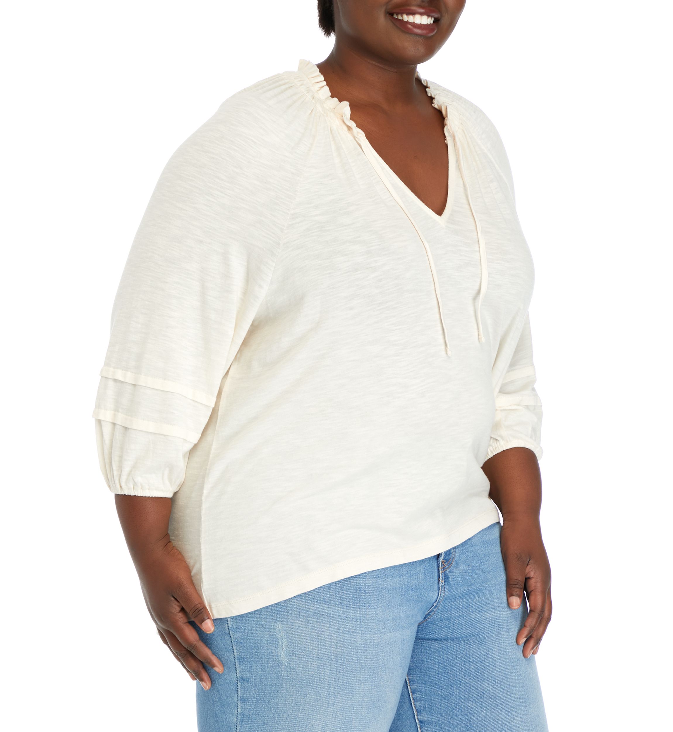 Plus Size Smocked Neck Peasant Heavyweight Top