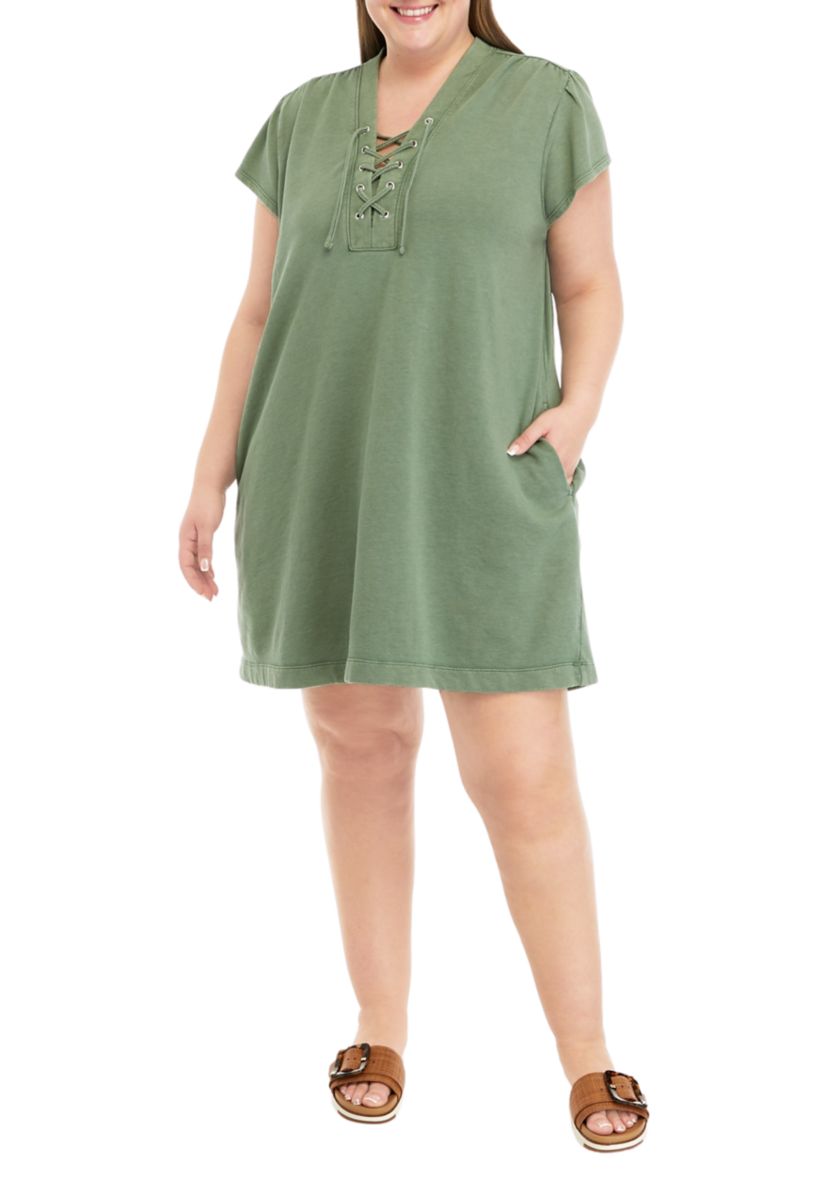 Plus Size Lace Up Mini Dress