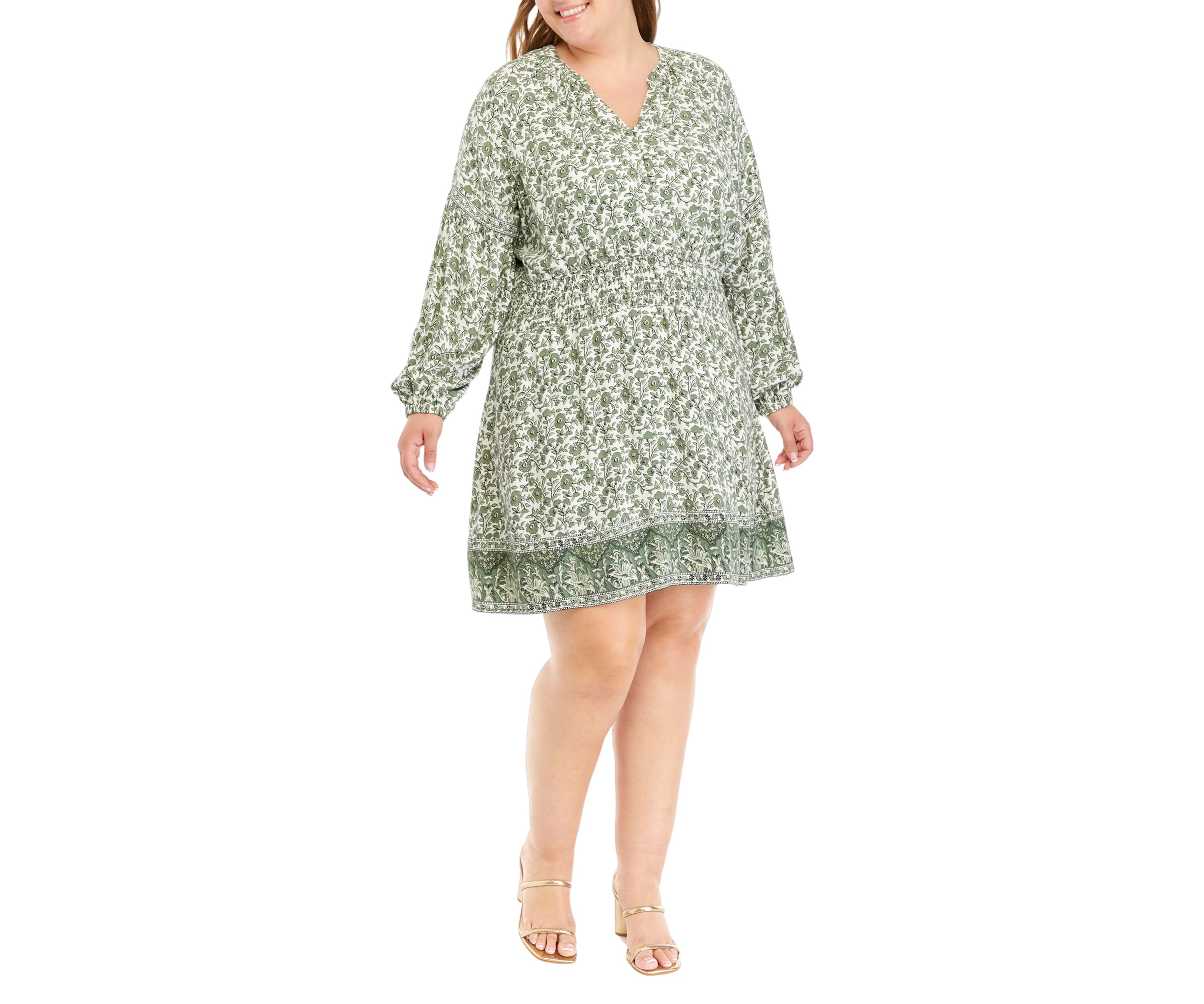 Plus Size Smocked Waist Floral Mini Dress
