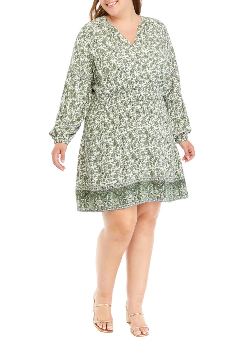 Plus Size Smocked Waist Floral Mini Dress