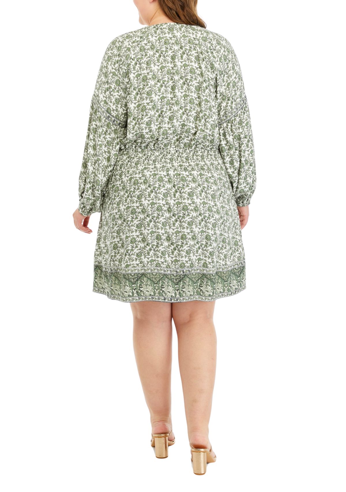 Plus Size Smocked Waist Floral Mini Dress