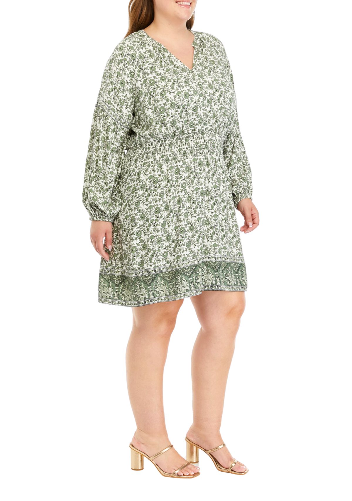 Plus Size Smocked Waist Floral Mini Dress