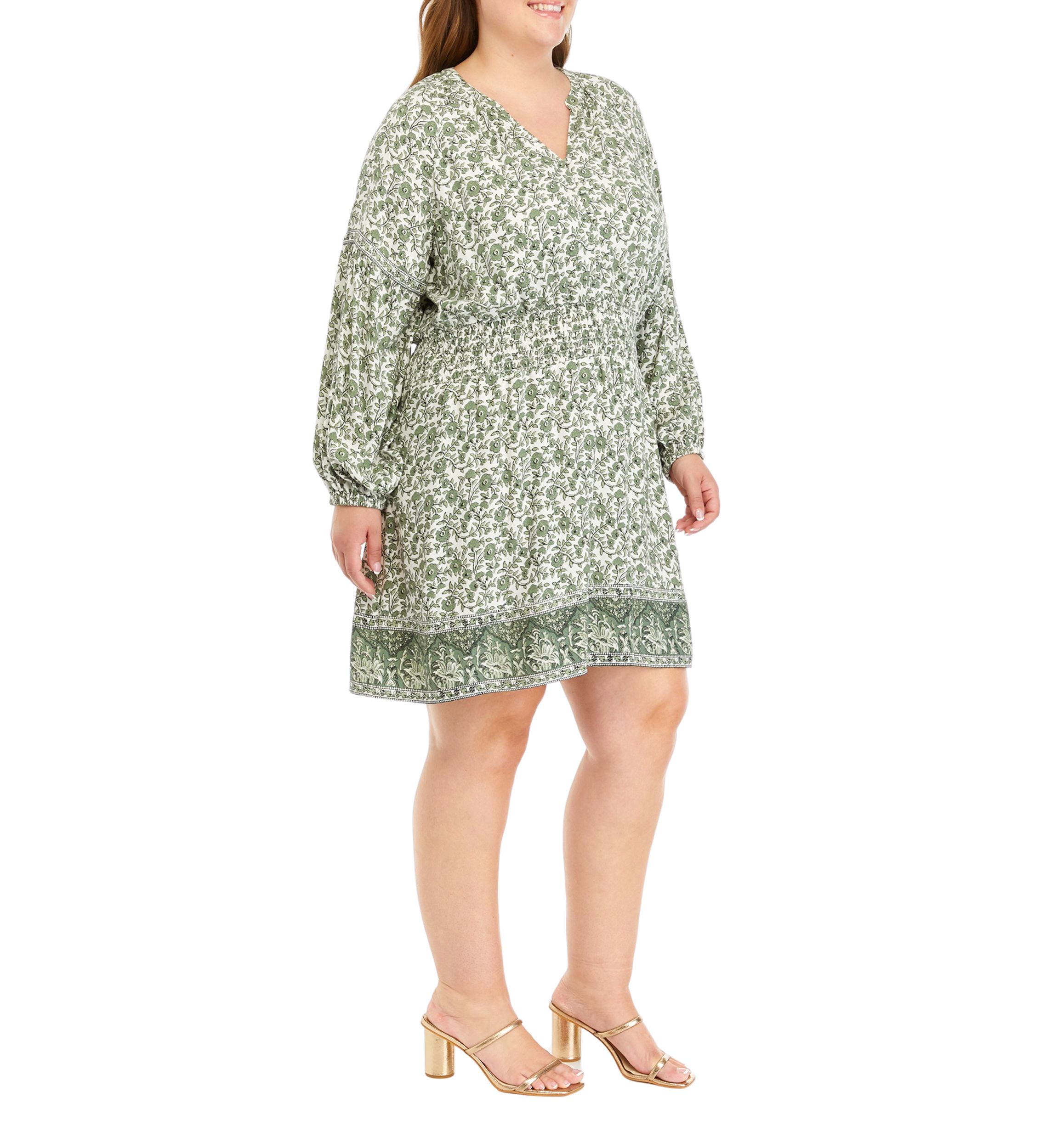 Plus Size Smocked Waist Floral Mini Dress