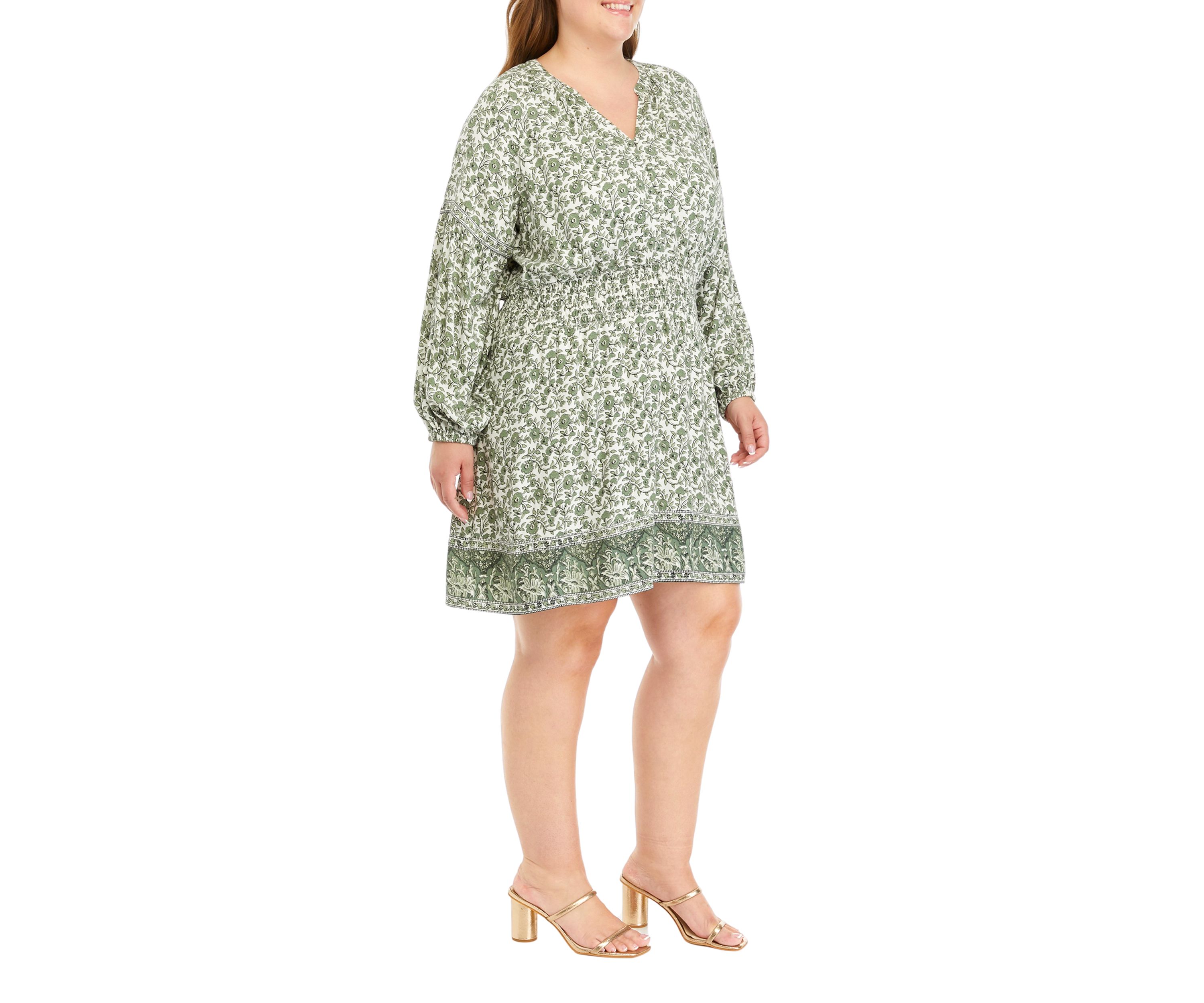 Plus Size Smocked Waist Floral Mini Dress