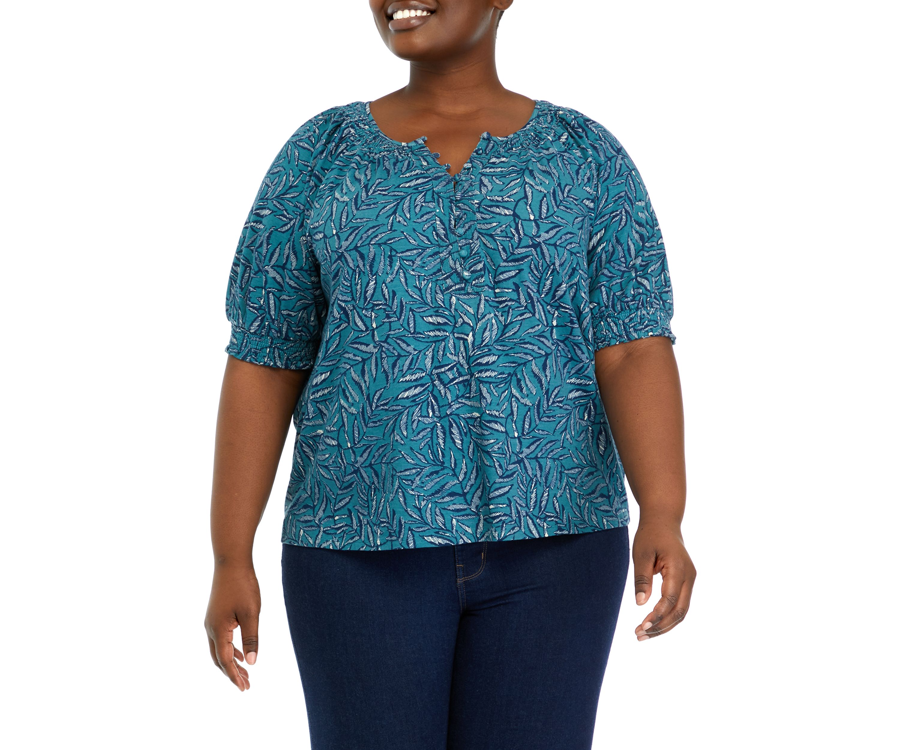 Plus Size Printed Button Front Blouse