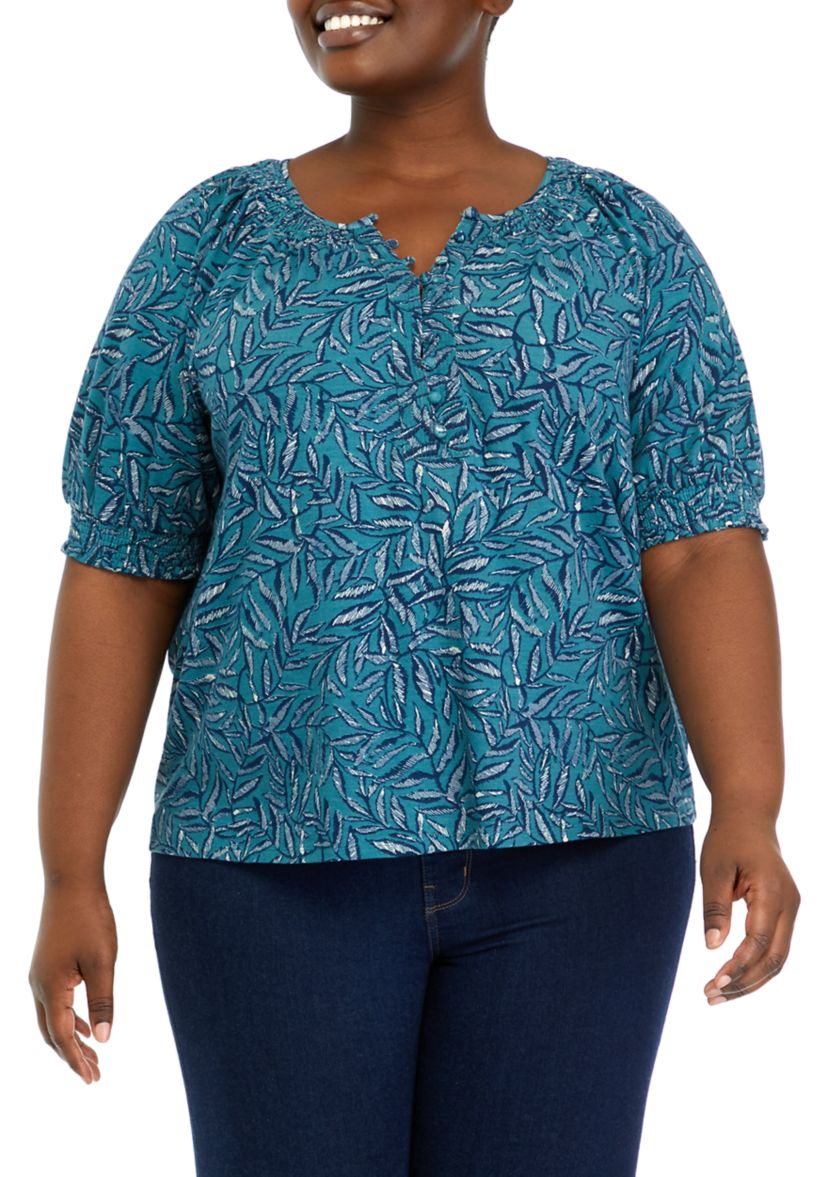 Plus Size Printed Button Front Blouse