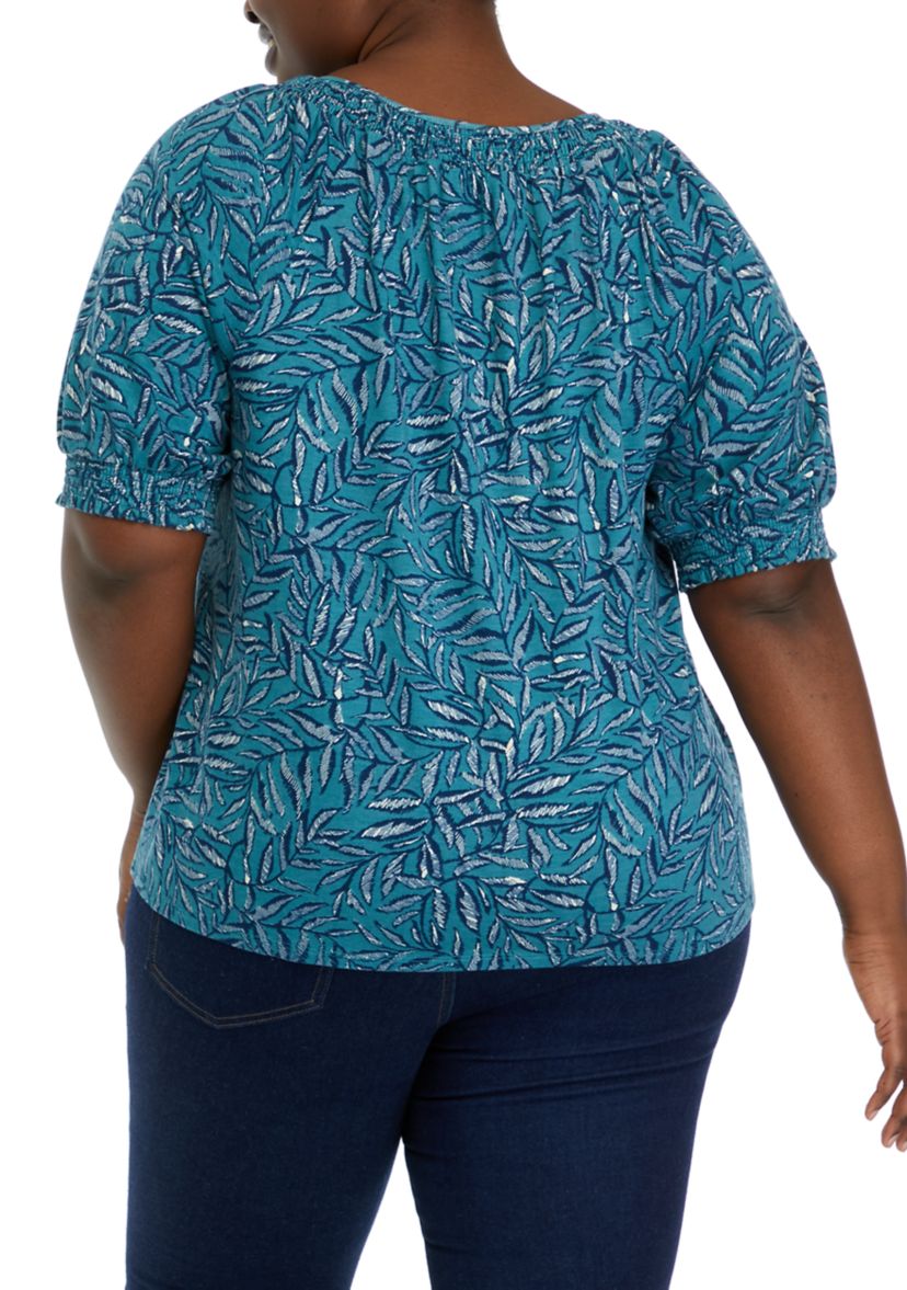 Plus Size Printed Button Front Blouse