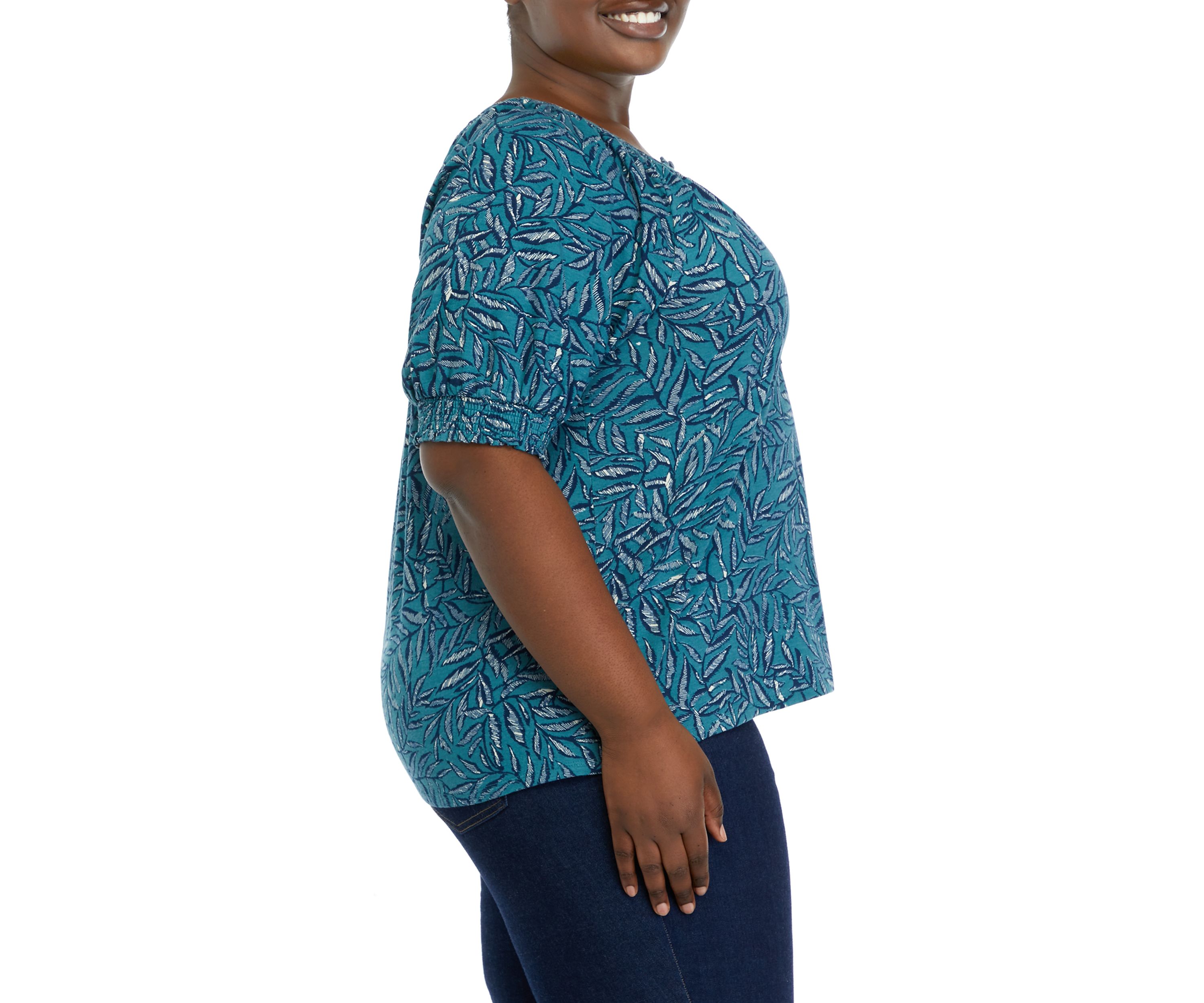 Plus Size Printed Button Front Blouse