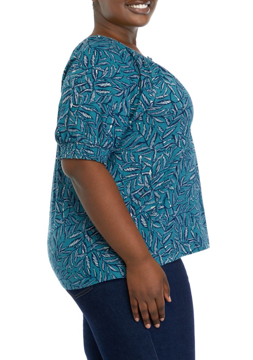 Plus Size Printed Button Front Blouse