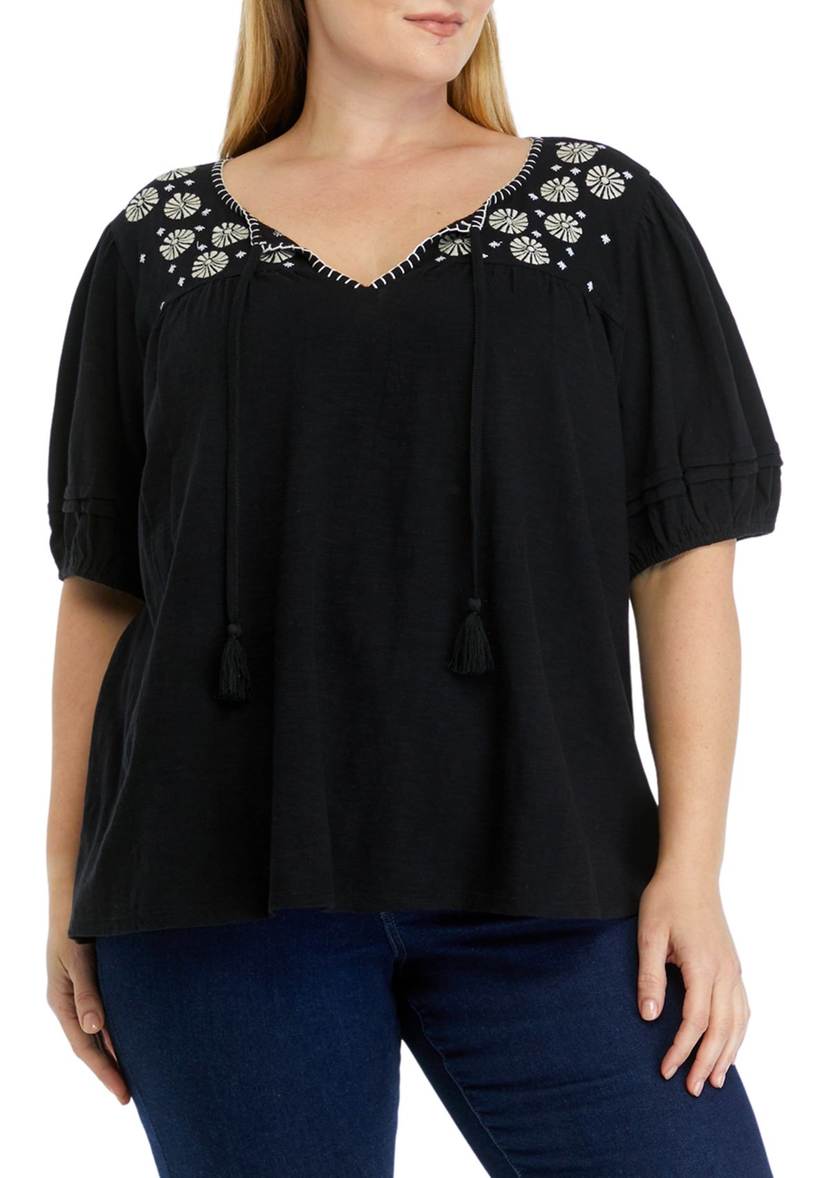 Plus Size Puff Sleeve Peasant Top 