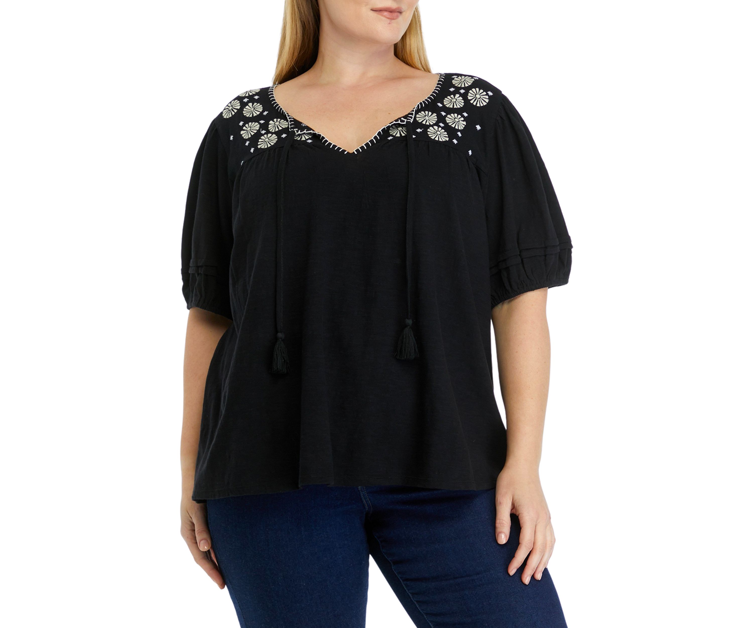 Plus Size Puff Sleeve Peasant Top 