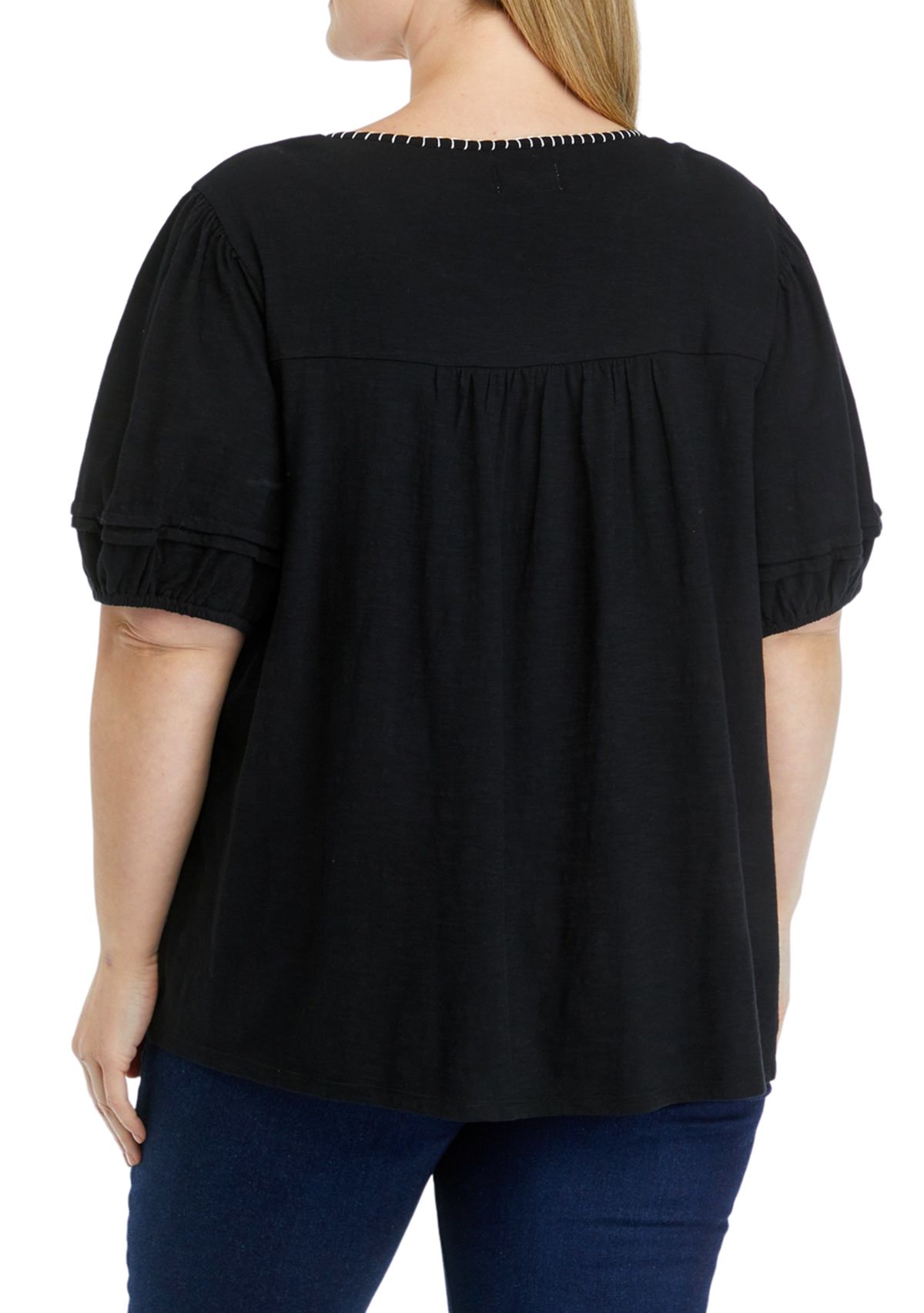 Plus Size Puff Sleeve Peasant Top 