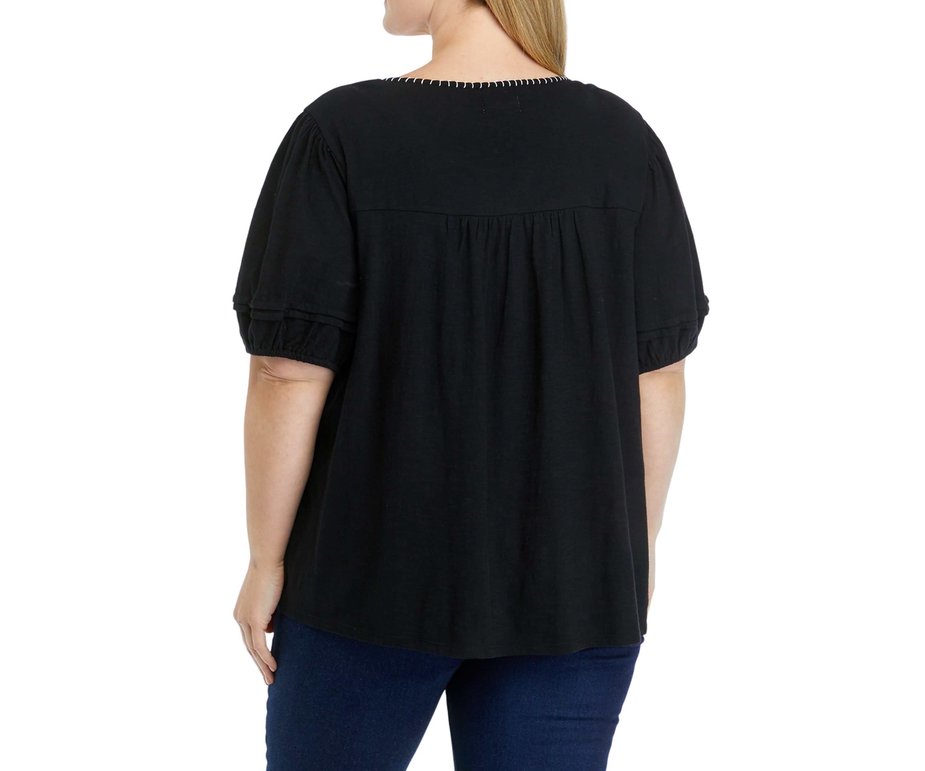 Plus Size Puff Sleeve Peasant Top 