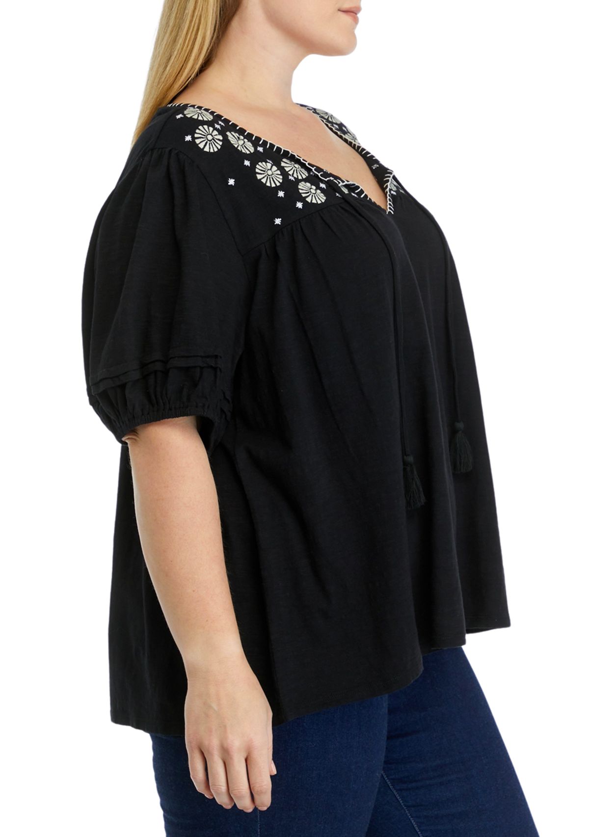 Plus Size Puff Sleeve Peasant Top 