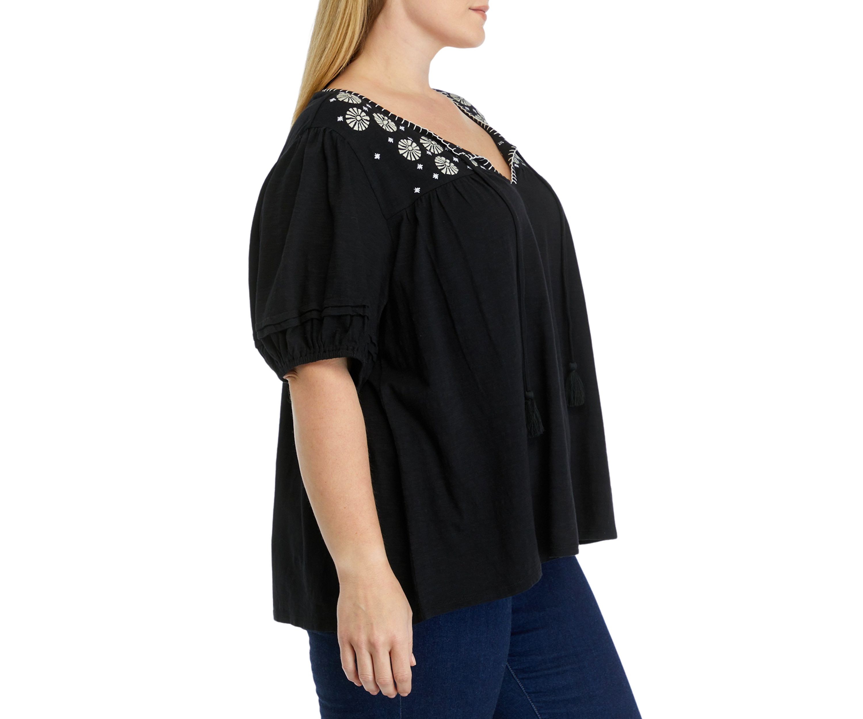 Plus Size Puff Sleeve Peasant Top 
