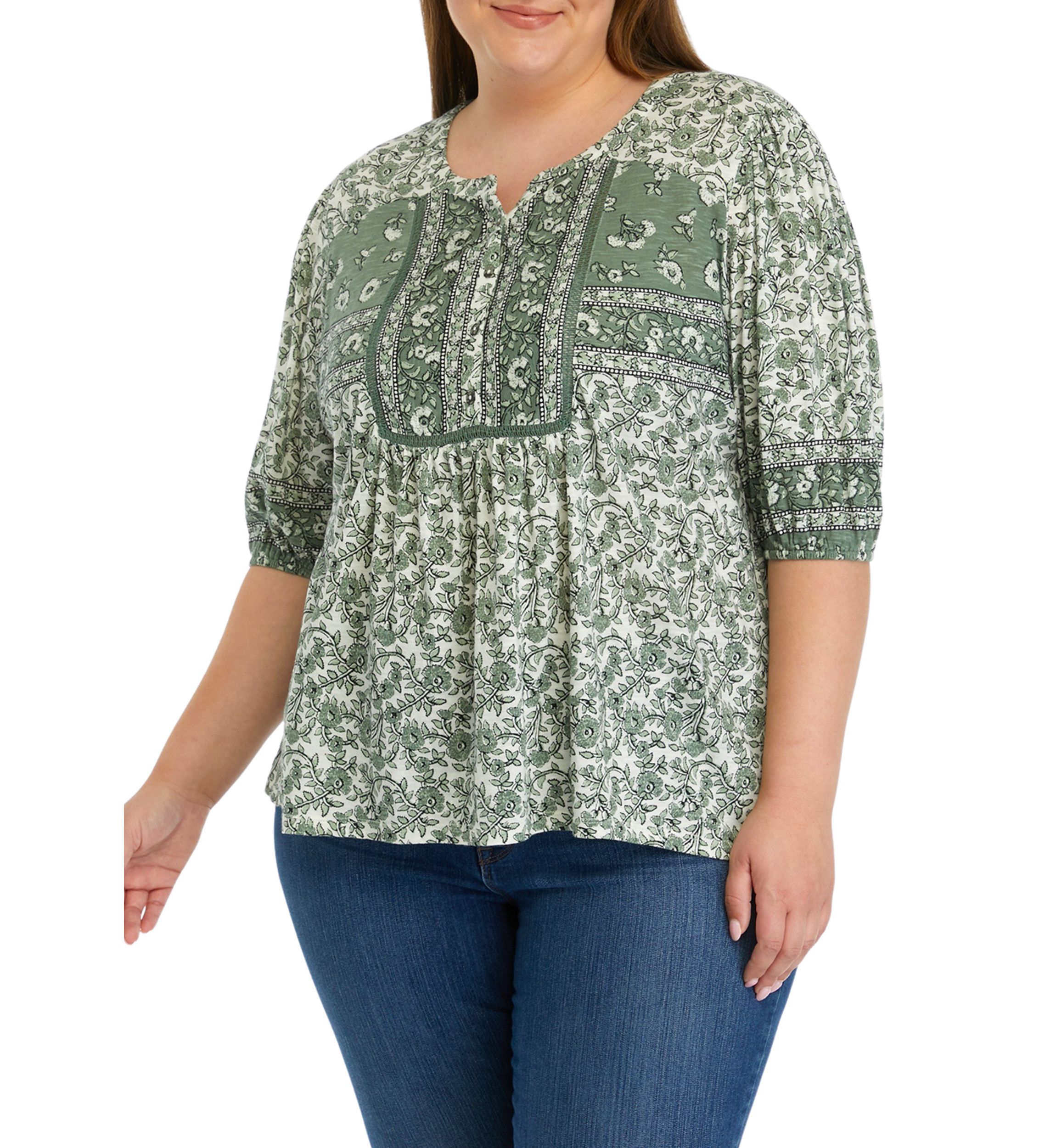 Plus Size Puff Sleeve Printed Top 