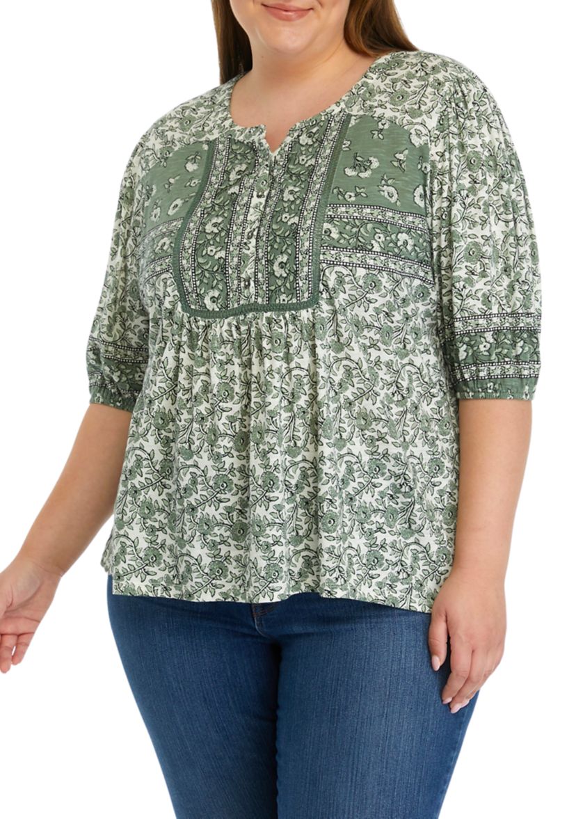 Plus Size Puff Sleeve Printed Top 